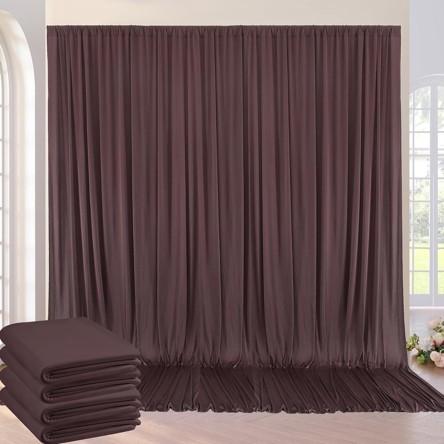 Vistook 20x12FT Wrinkle Free Decoration Backdrop Brown Curtain 5x12 (4 Panels) Reflector-picture-12