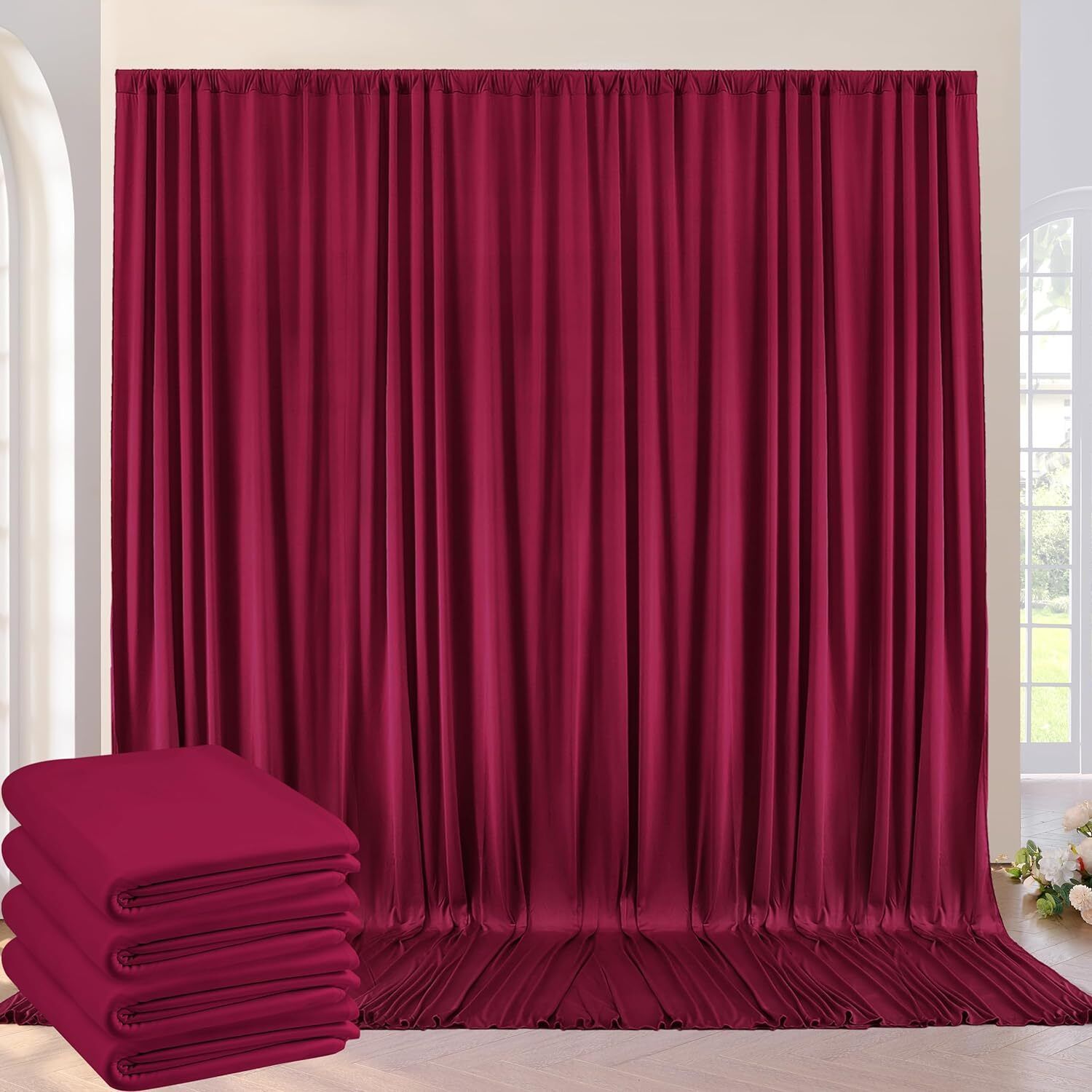 Vistook 20x10FT Wrinkle Free Decoration Backdrop Maroon Curtain 5x10 (4 Panels) Reflector-picture-31