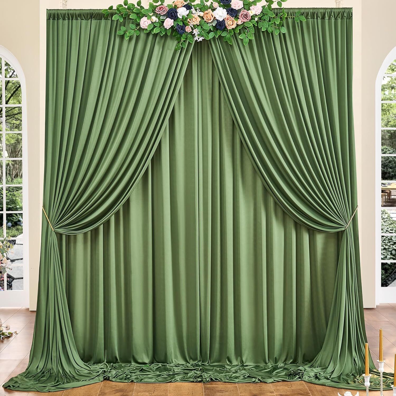 Vistook 20x12FT Wrinkle Free Decoration Backdrop Olive Green Curtain 5x12 (4 Panels) Reflector-picture-45