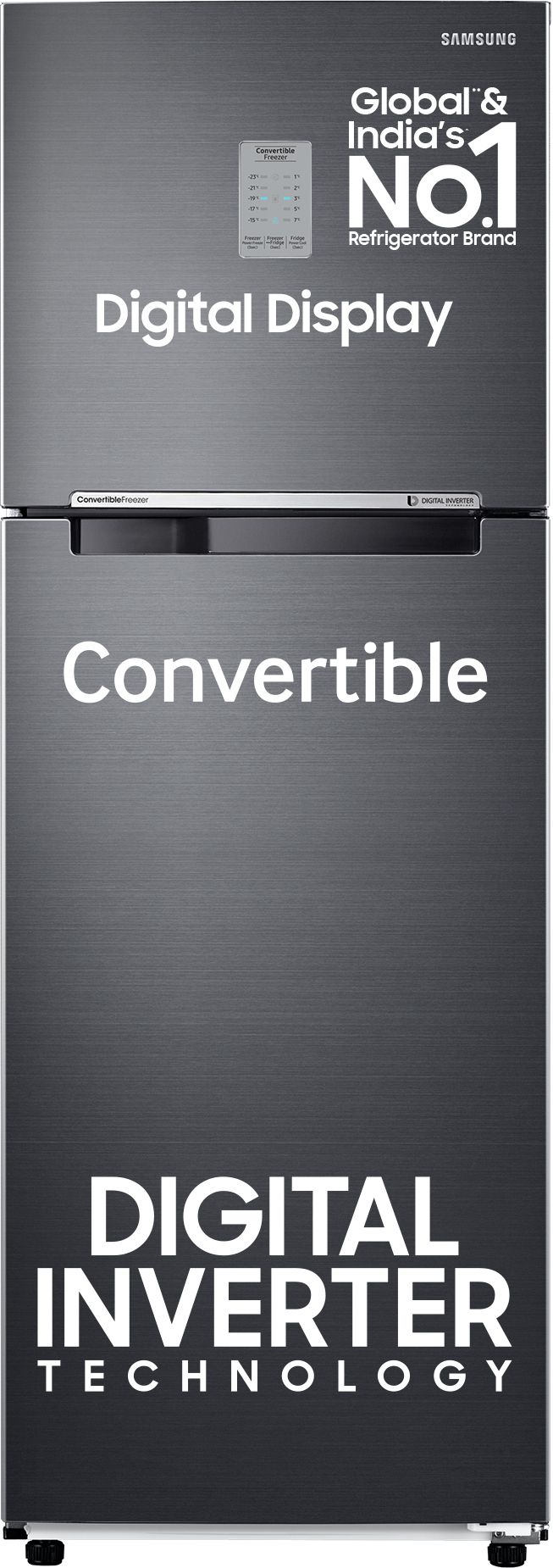 256 L Frost Free Double Door 3 Star Convertible Refrigeratorwith Digital Inverter and Display