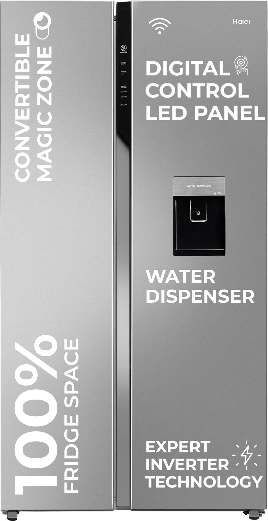 596 L Frost Free Side by Side Convertible Refrigeratorwith Water Dispenser100% Convertible Fridge SpaceWi-FiDigital Control Panel360 Degree CoolingMagic Convertible ZoneExpert Inverter 2-Door