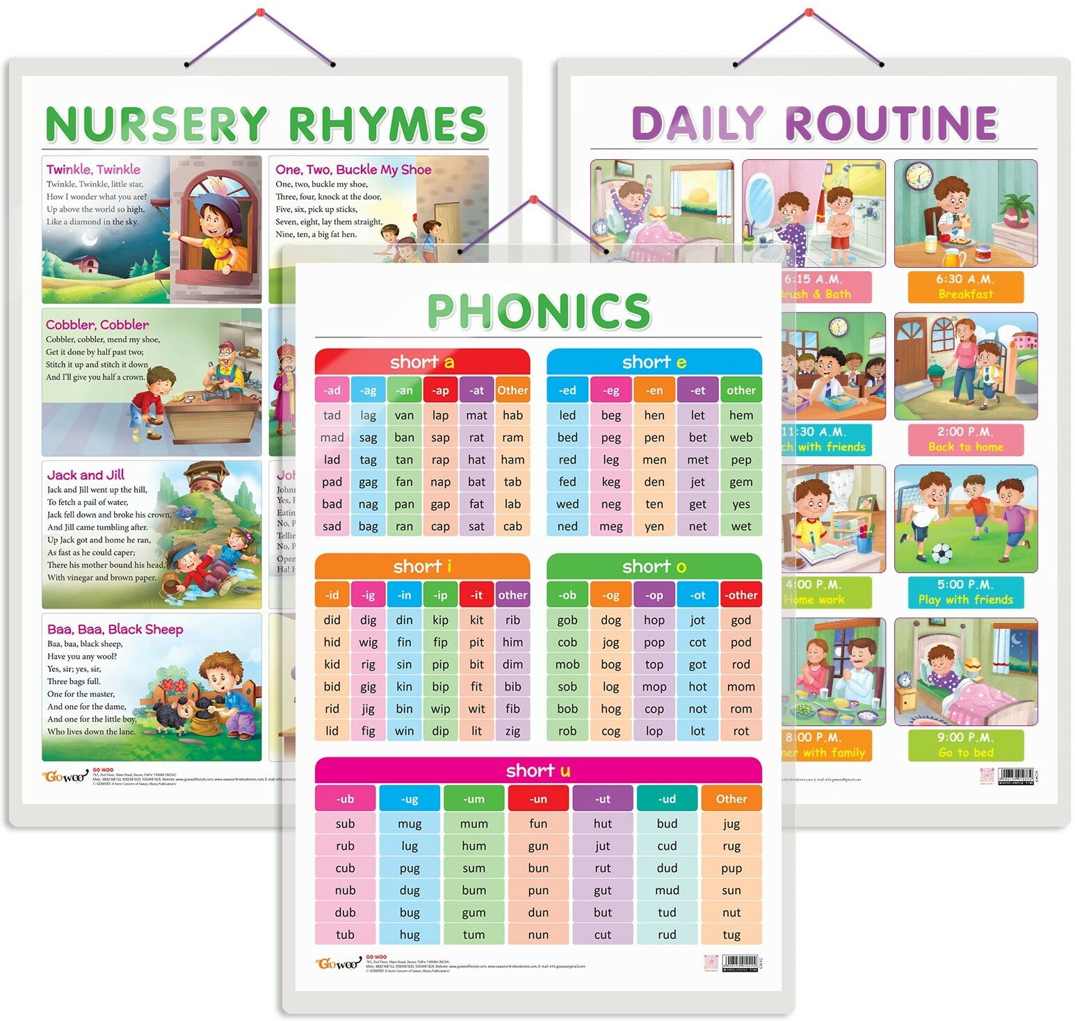 Pack of 3 DAILY ROUTINE, NURSERY RHYMES and PHONICS - 1 charts-image-12
