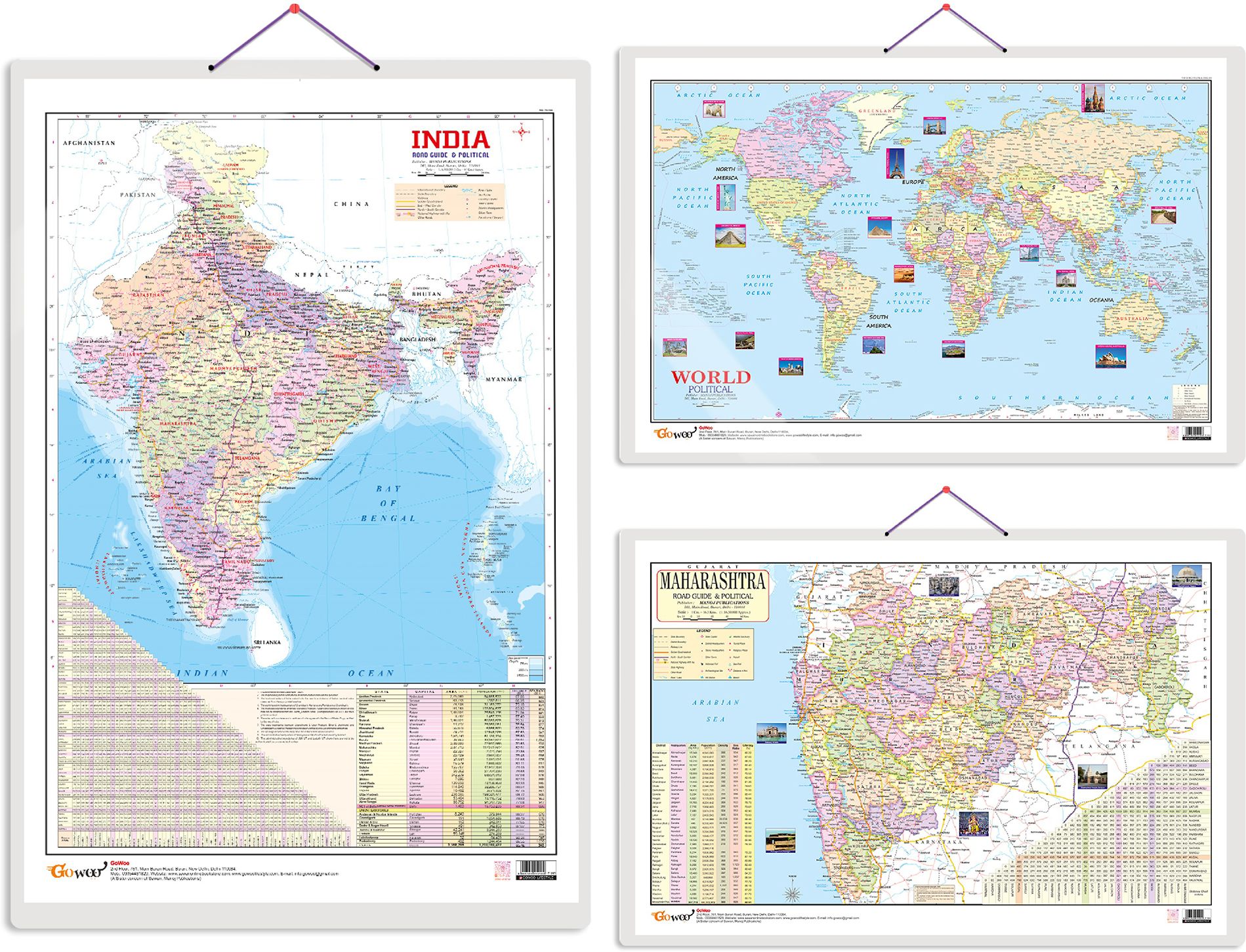 Pack of 3 Indian Political,World Political & Maharashtra Political Map Charts-image-10