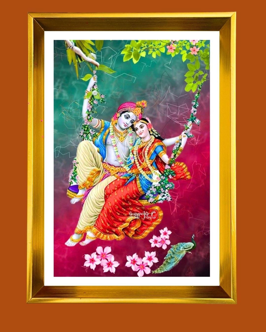 Divine Radha & Krishna Golden Photo Frame Religious Frame-image-8