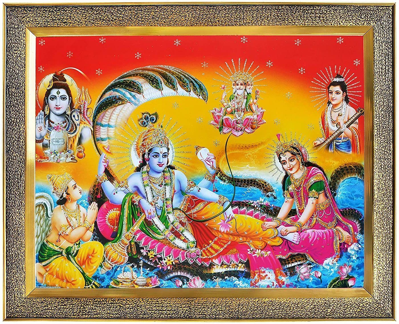 koshtak Vishnu Lakshmi Ji On Sheshnag With Shiva Brahma & Garuda Narad Muni Religious Frame-picture-17