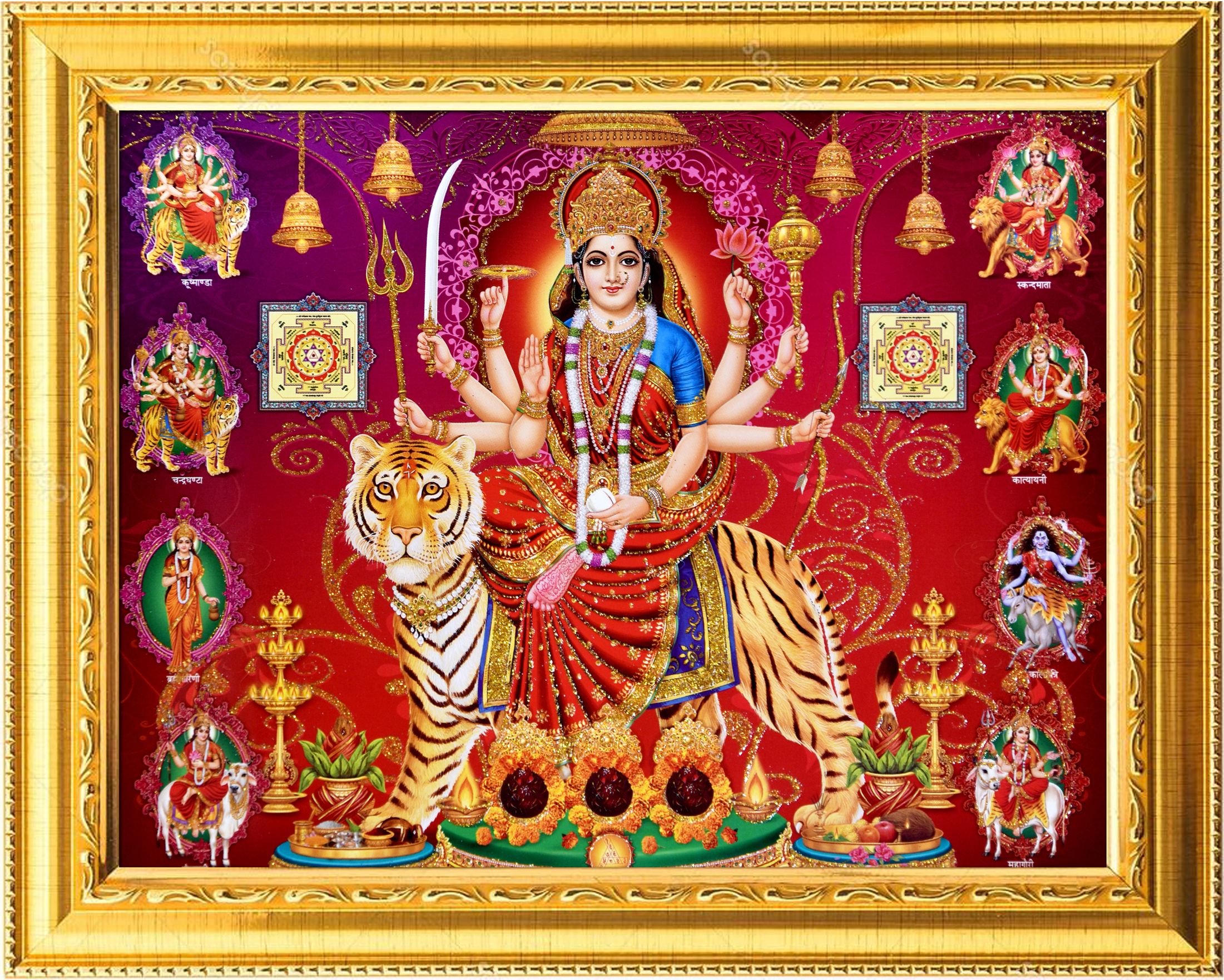 sherawali mata Durga Maa nav Durga photo Frame with Laminated9.5x11.5inches Religious Frame-image-34