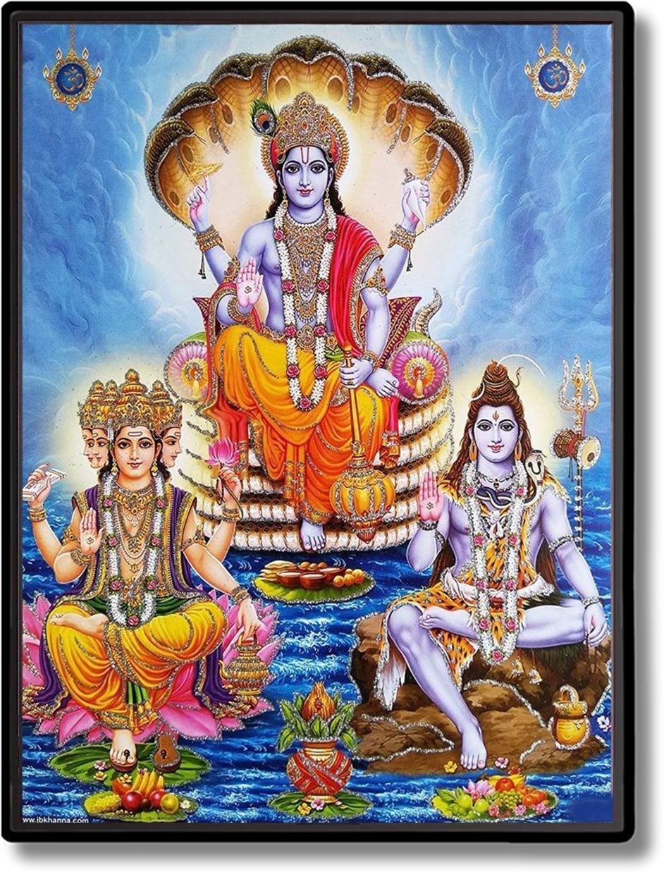 hitechmart Brahma Vishnu & Shiva Laminated Photo Religious Frame-picture-1