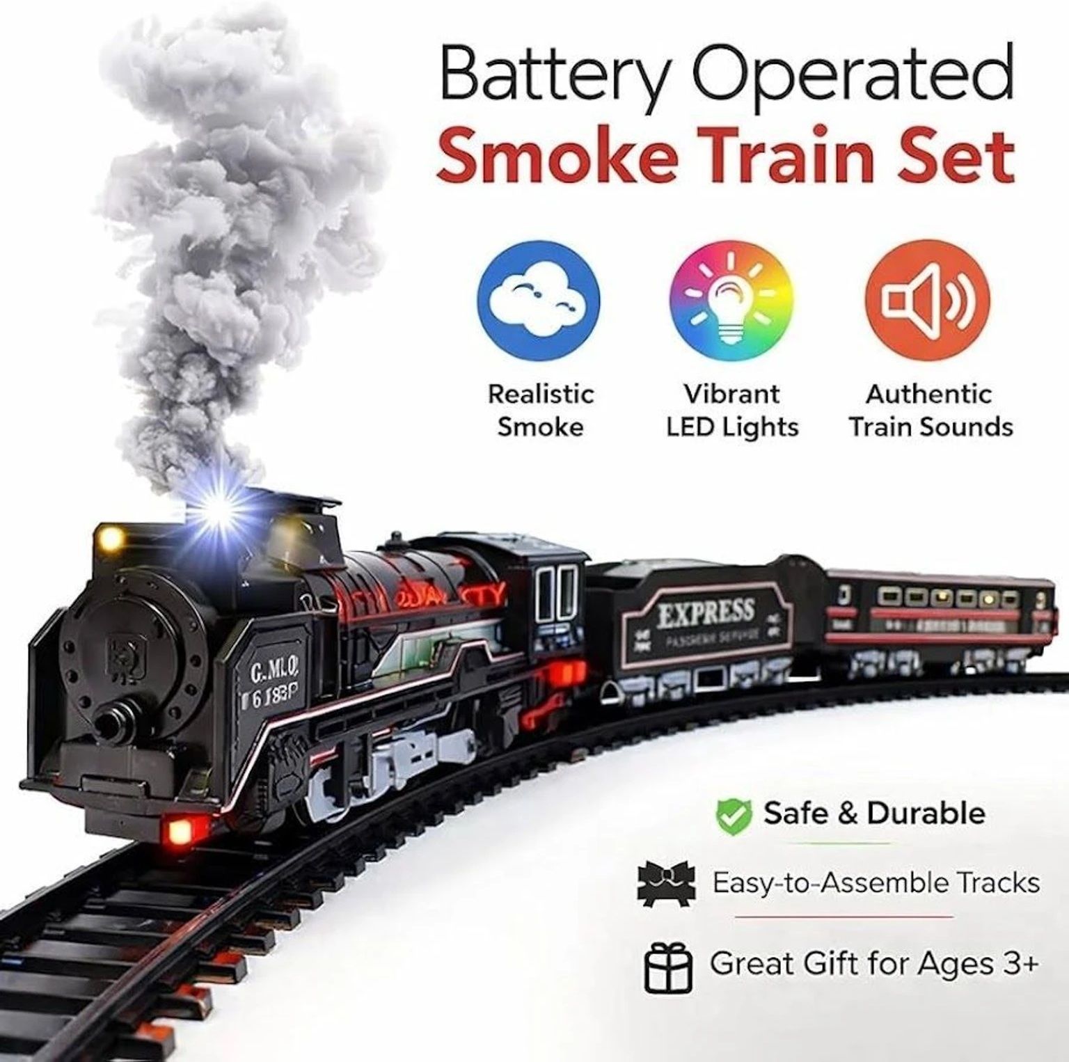 Kids Battery Operated Toy Train with Smoke, Music & Easy Track Assembly-image-44