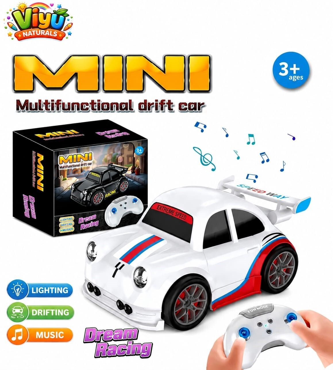 Mini RC Drift Car with Follow Mode, Escape Mode, LED Lights & Music-image-1