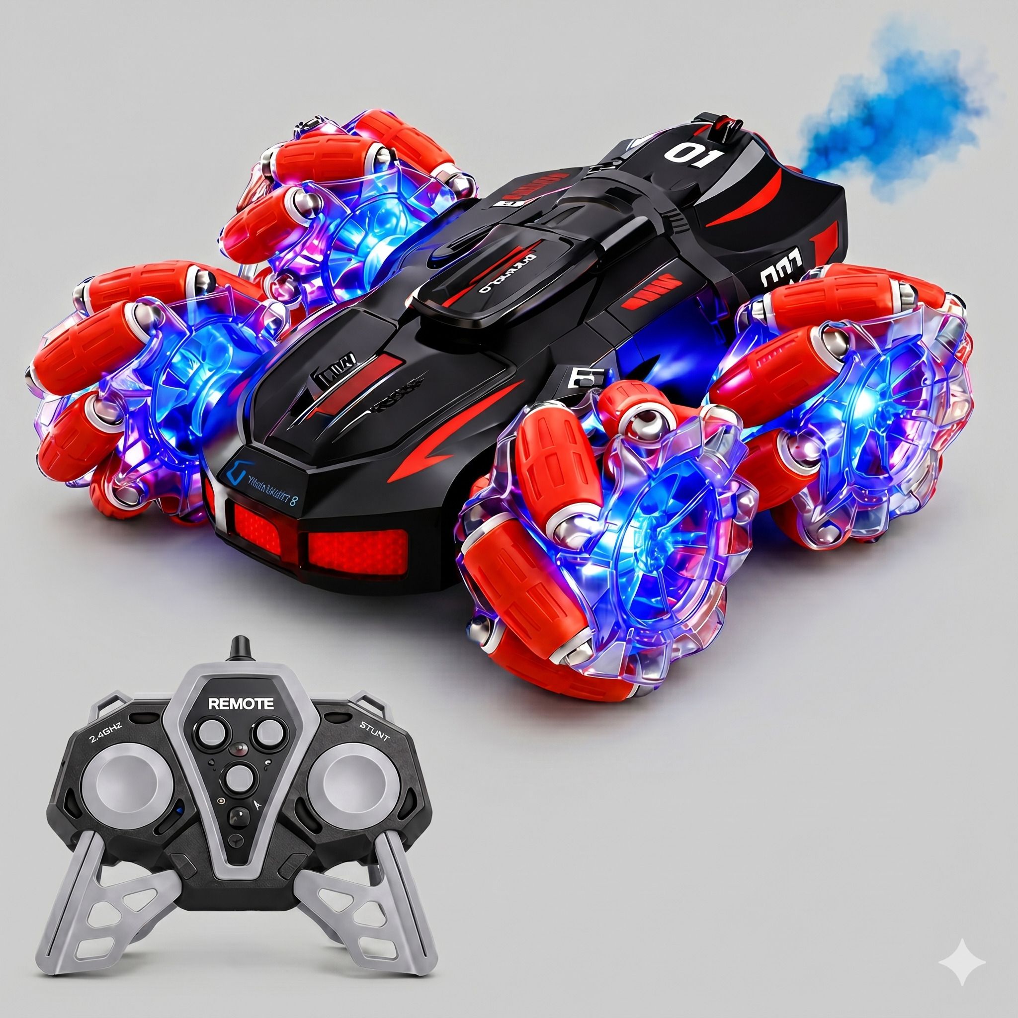 360° RC Stunt Car | LED Wheels, Smoke Spray & Double Sided Driving-image-5