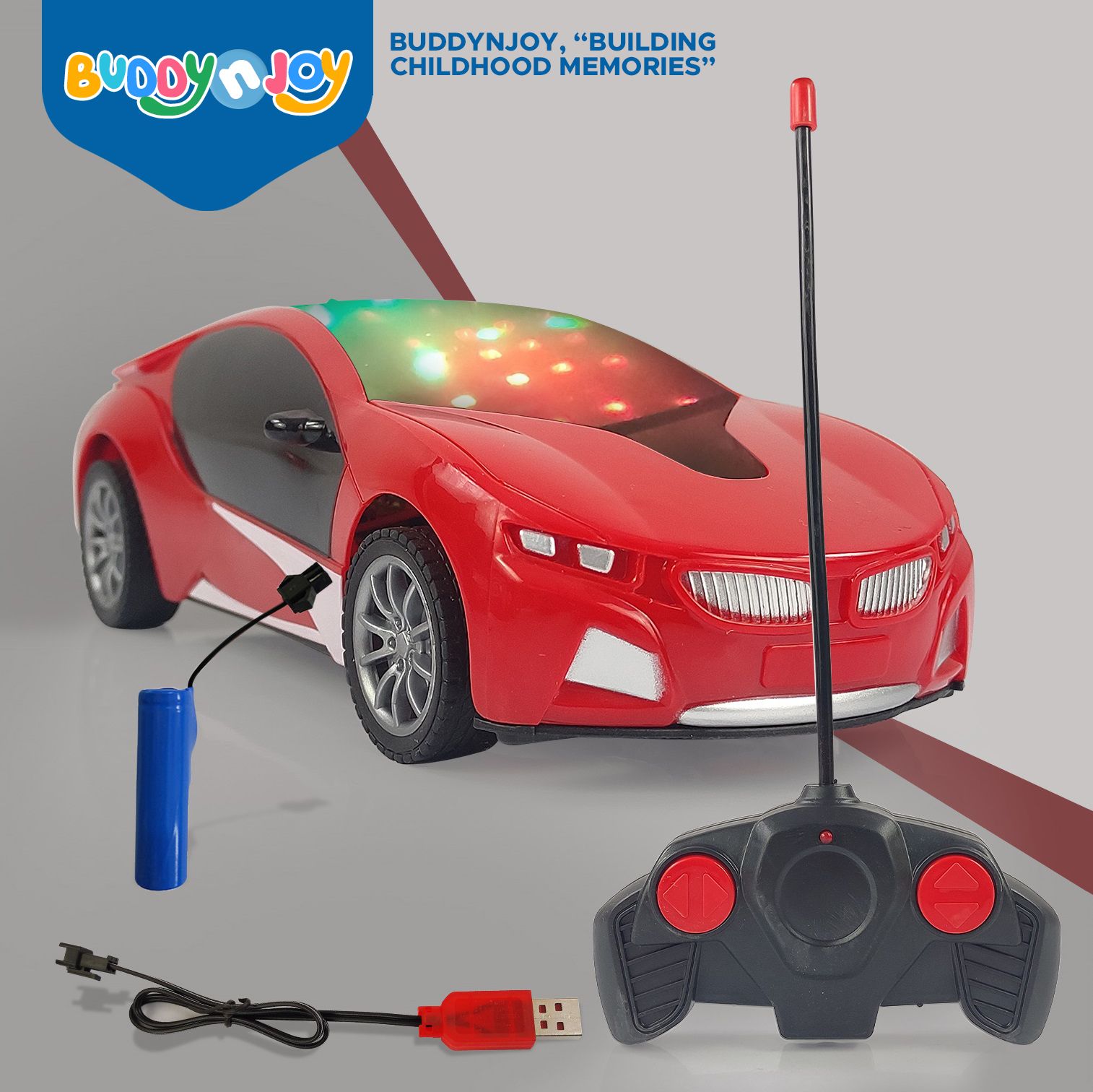buddynjoy 3D lighting kids high speed rechargeable remote control Car for 3+ Years-picture-22