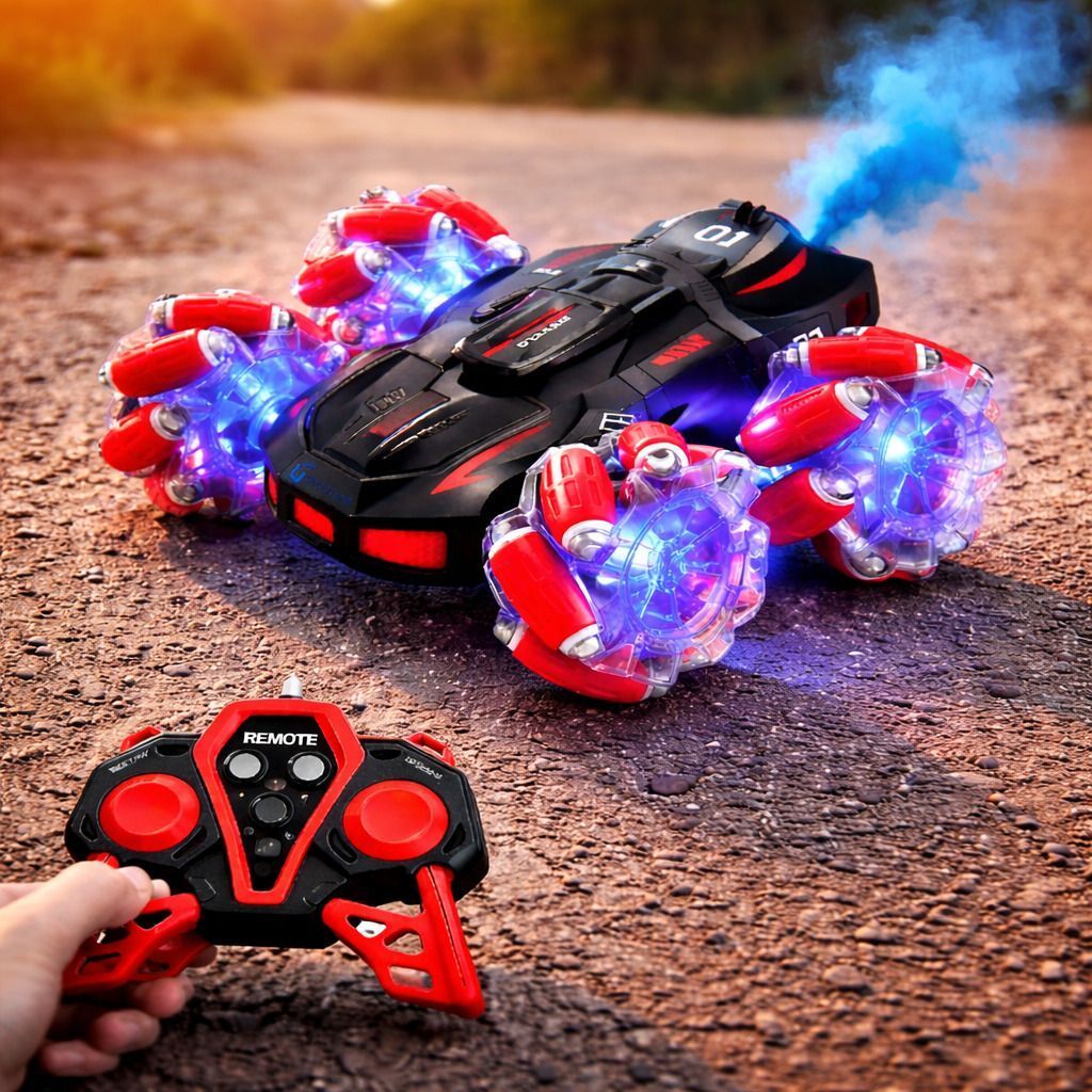 world of tiny RC Red 4WD Stunt Car 360° Rotation with LED & Smoke-picture-41