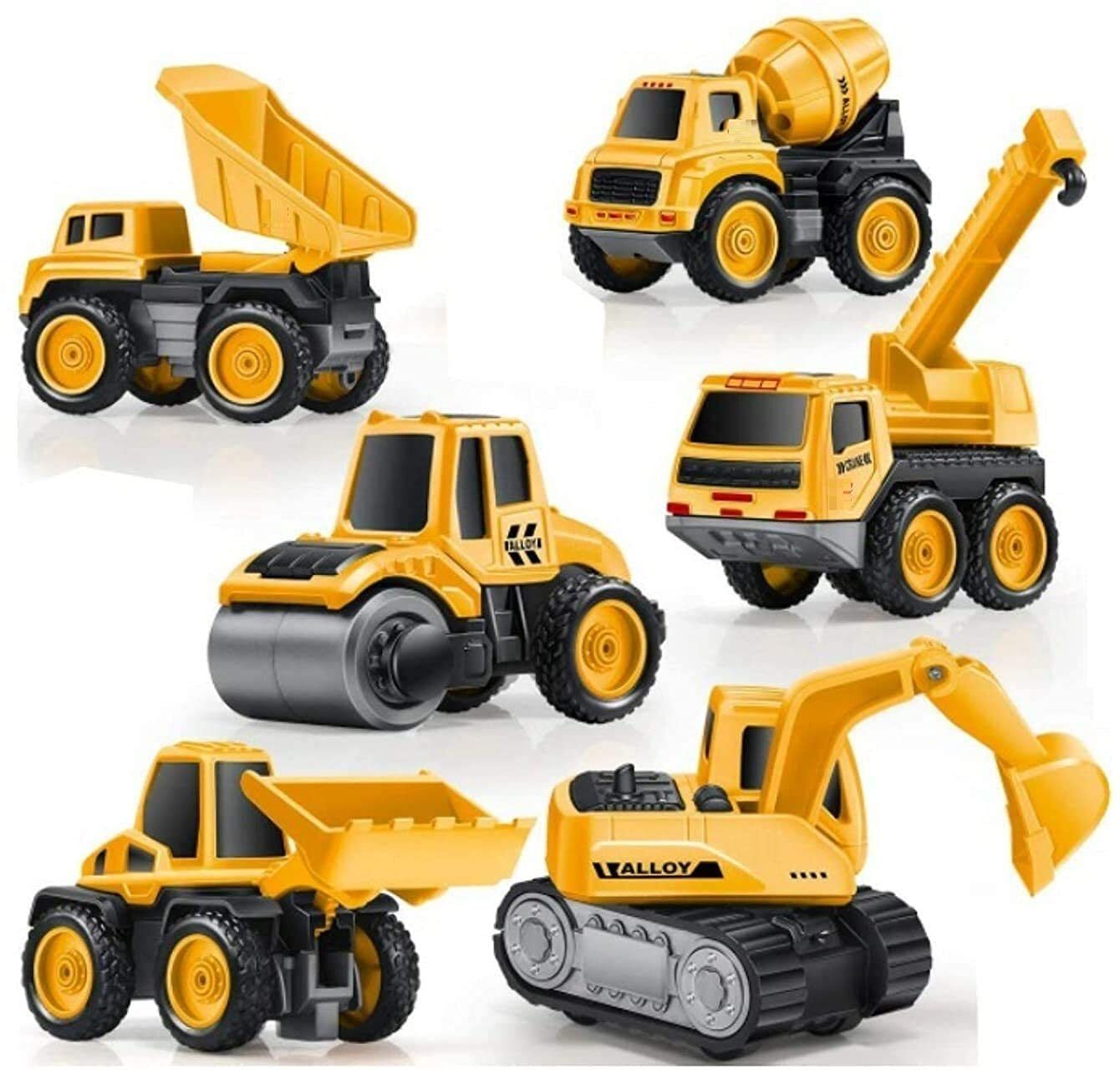 6 Pcs Friction Powered Construction Vehicle Toy Set for Kids Engineering Trucks-image-10