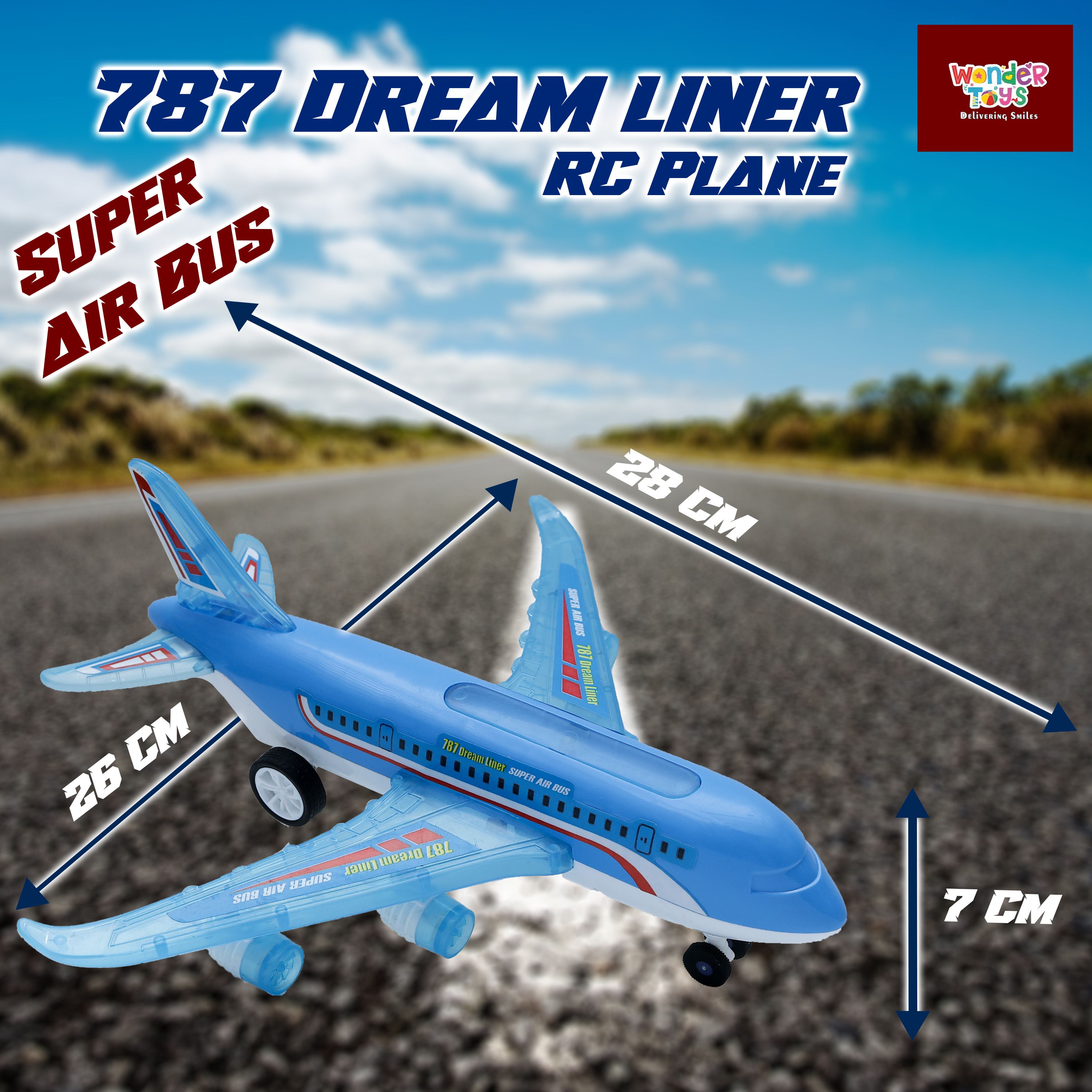 01 A-787 RC Airplane Toy Full-Body Lights & Realistic Sounds for Kids (Blue)