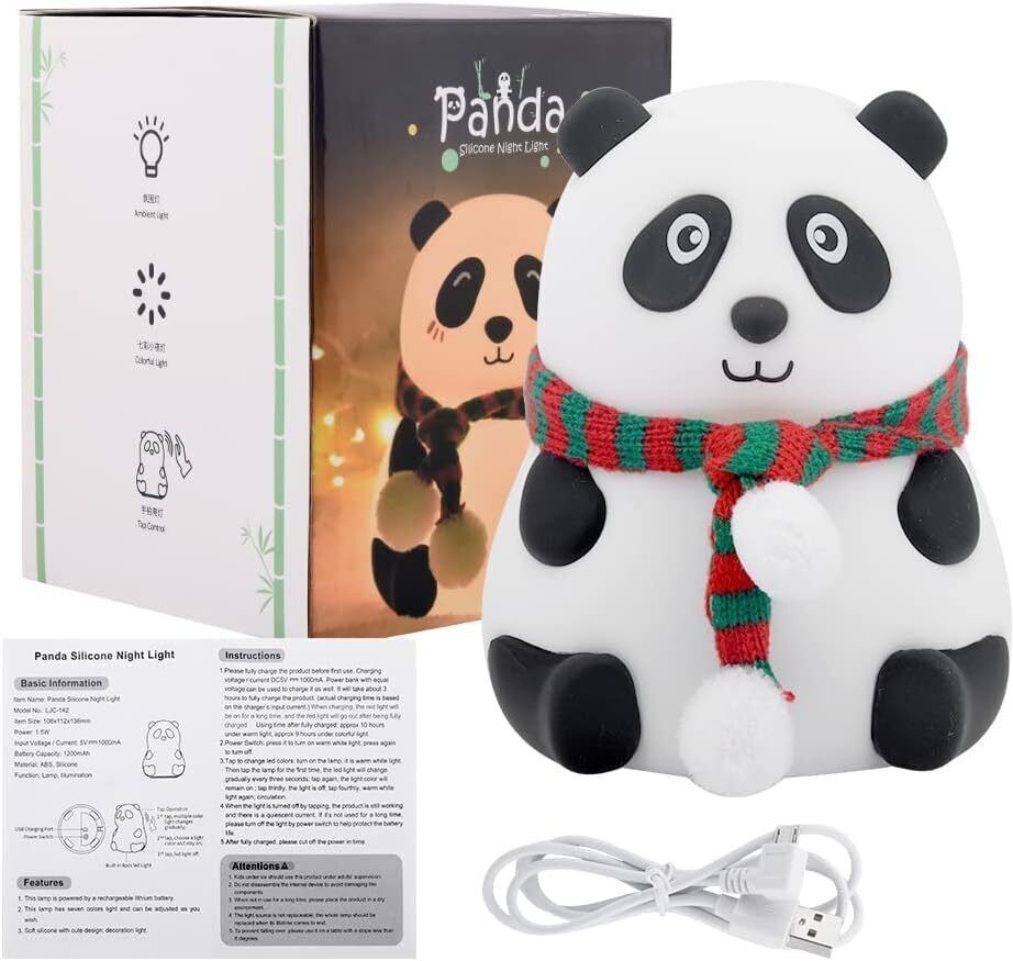 Cute Panda 7-Colors Light changing silicon toy, USB Rechargeable, toy for kids