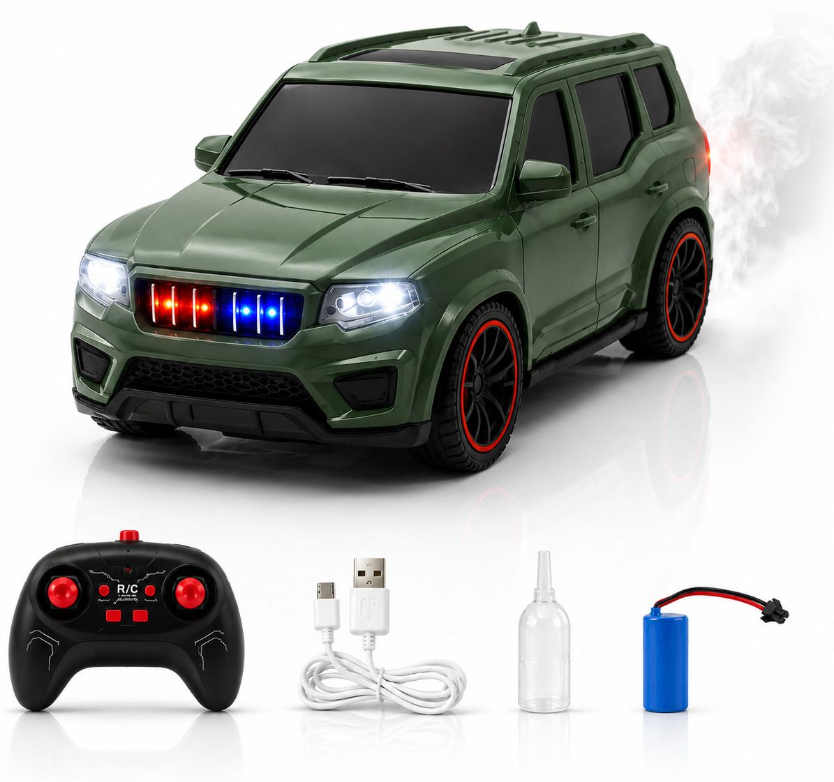 Rechargeable RC SUV Car for Kids, Spray Mist, Police Lights, 1:18-image-38