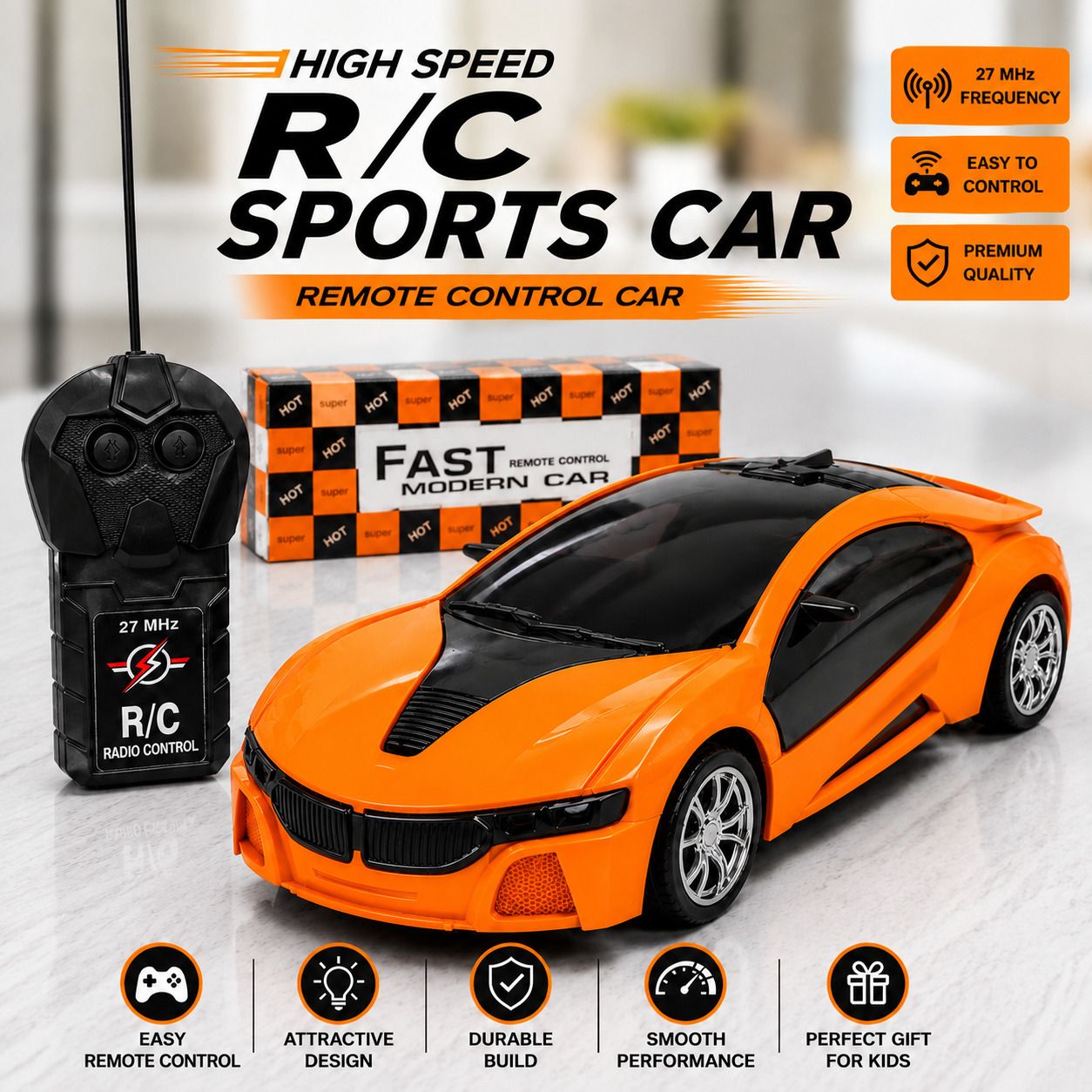 RC Sports Car Toy with Remote Control 27MHz High Speed Car for Kids-image-32