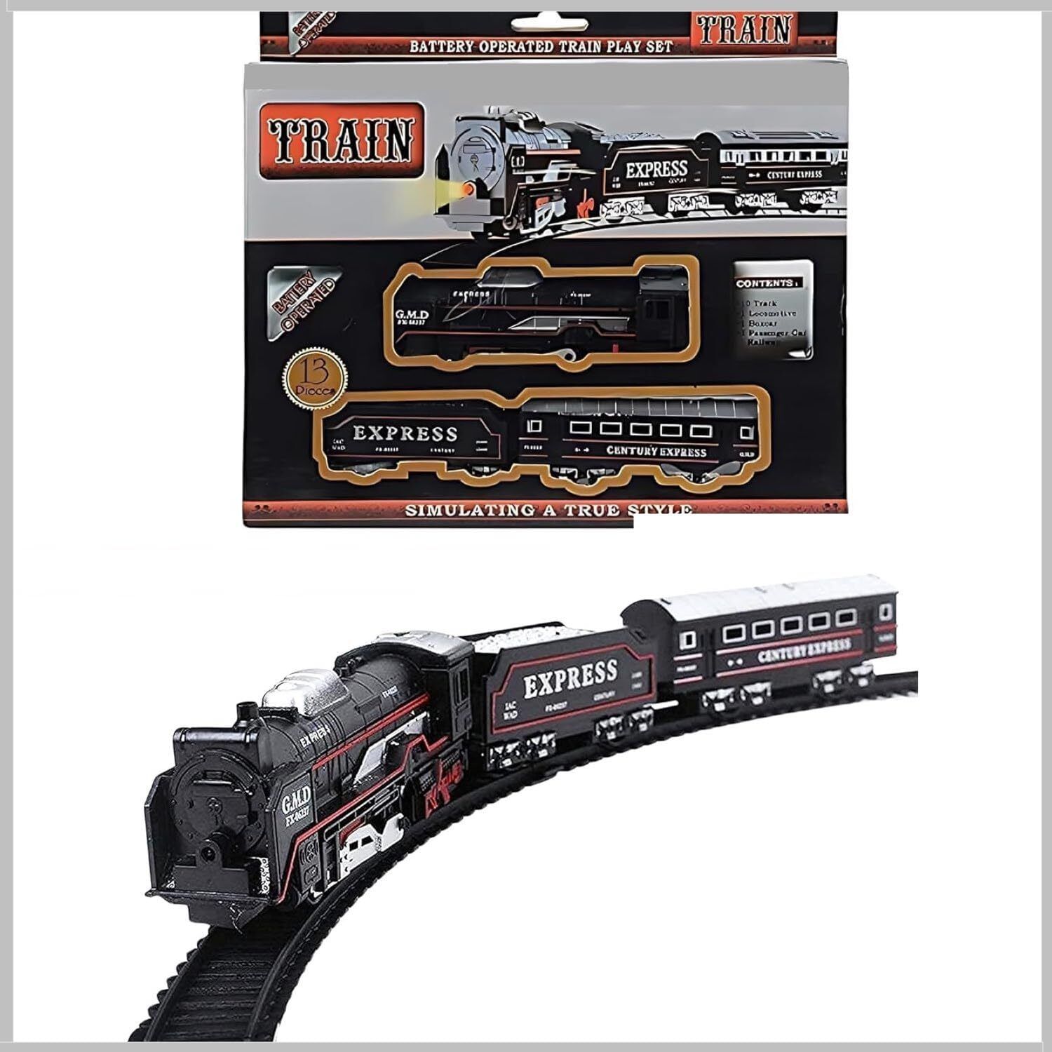Headlight Toy Train Set, 13 Pieces Battery Operated Toy Set for Kids