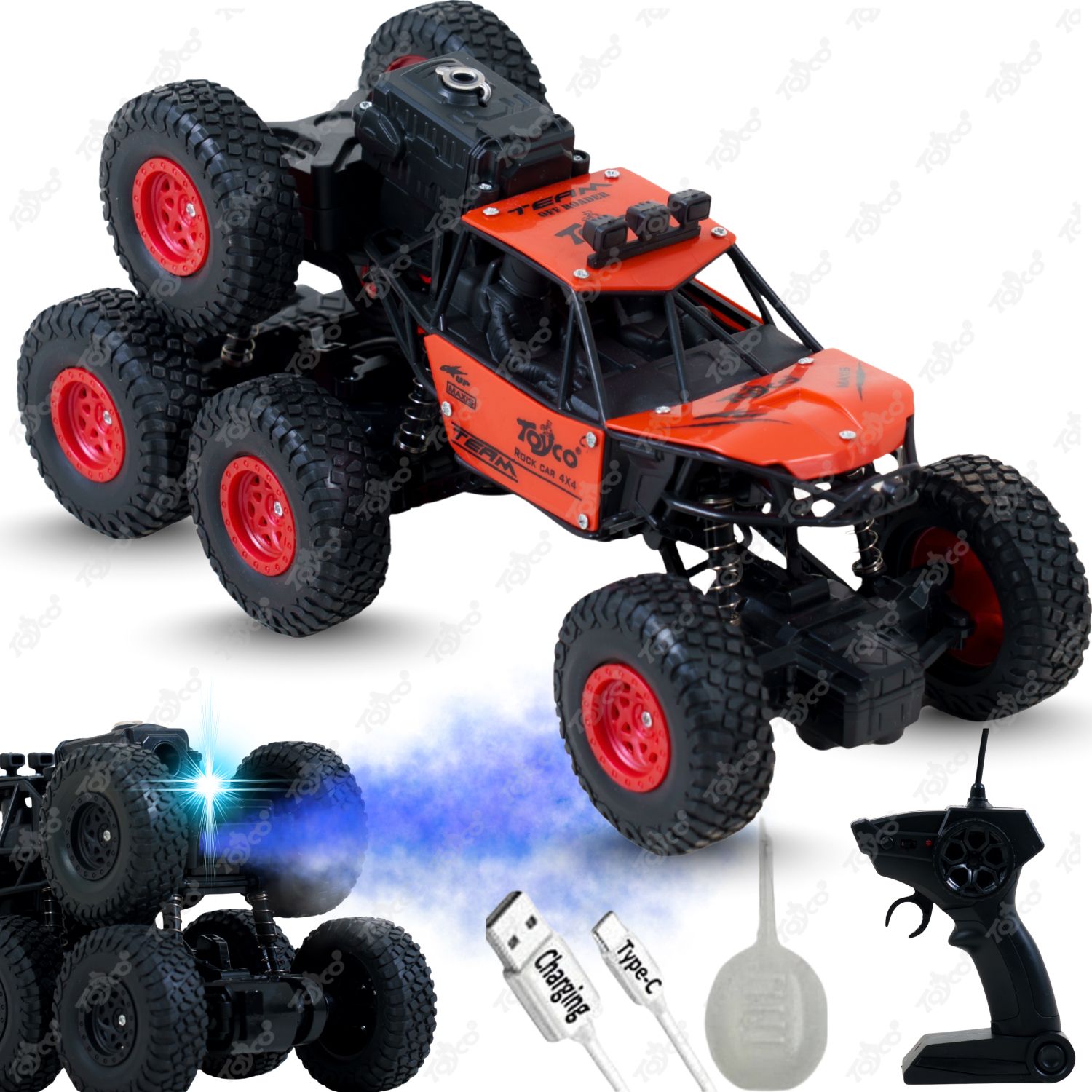 8 TYRES Big Rock Crawler Rechargeable Offroad Monster RC Car with Smoke Function