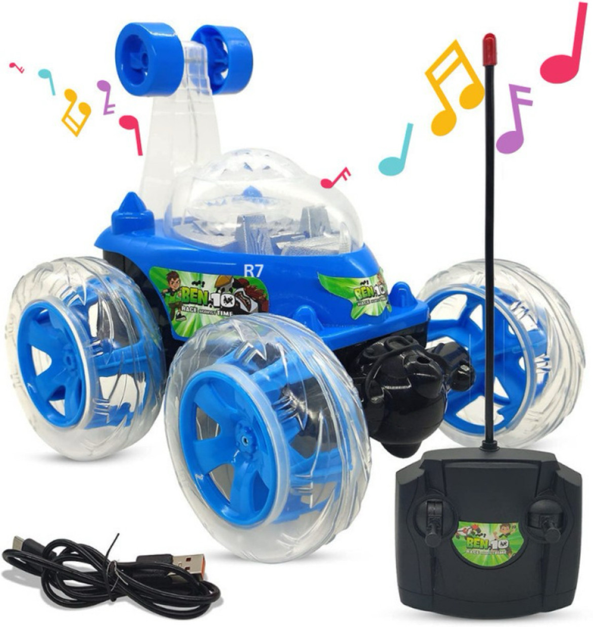xcillince toys Remote Control Stunt Car 360° Rotation Multicolour Lights Music Rechargeable image 1
