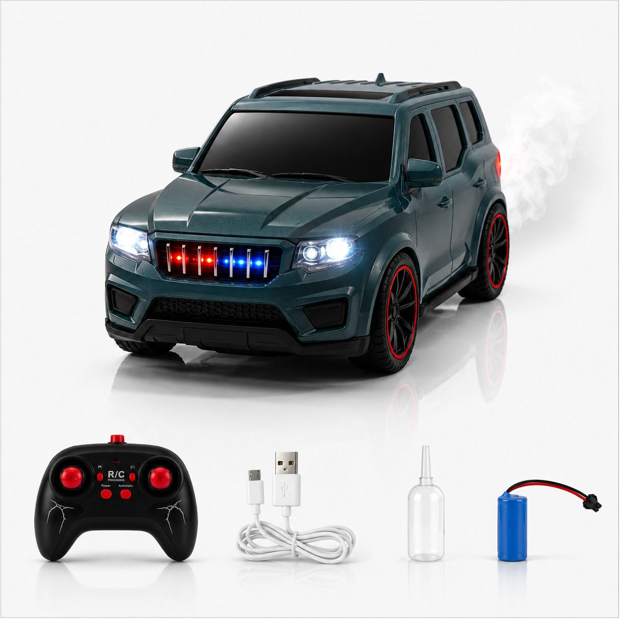Rechargeable RC SUV Car for Kids, Spray Mist, Police Lights, 1:18-image-30