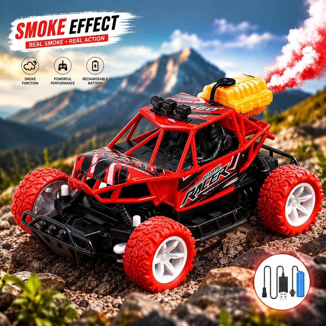 Mountain RC Remote Control Rock Crawler Car with Smoke Effect Toy for Kids-image-13
