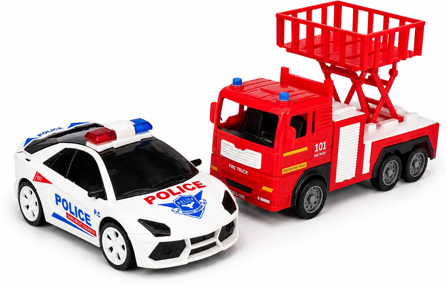 Police Car Fire Brigade Truck Vehicle Toy Set with Lights & Sound-image-46