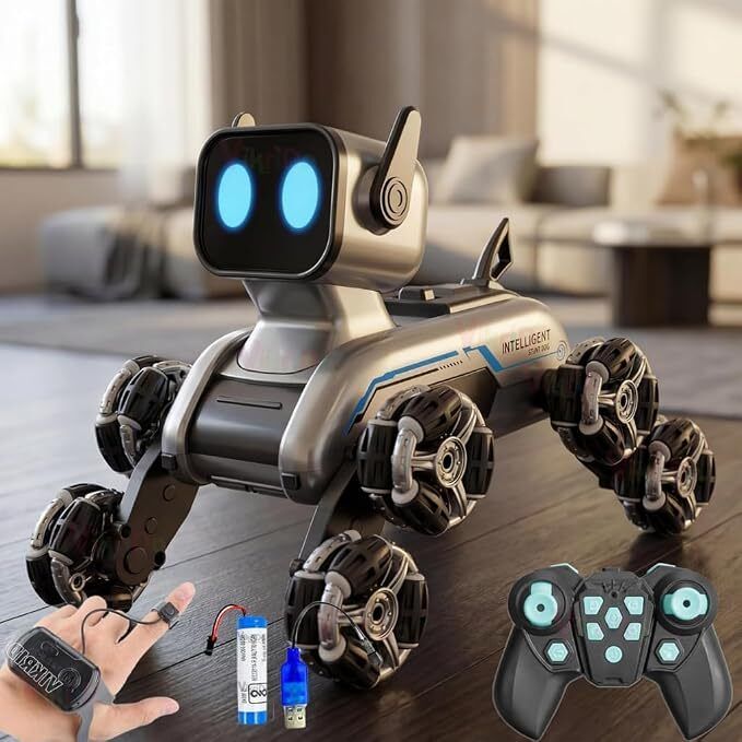 Stunt-X8 8-Wheel RC Robot Dog with 360° Rotation, LED Eyes & Gesture Remote-image-14
