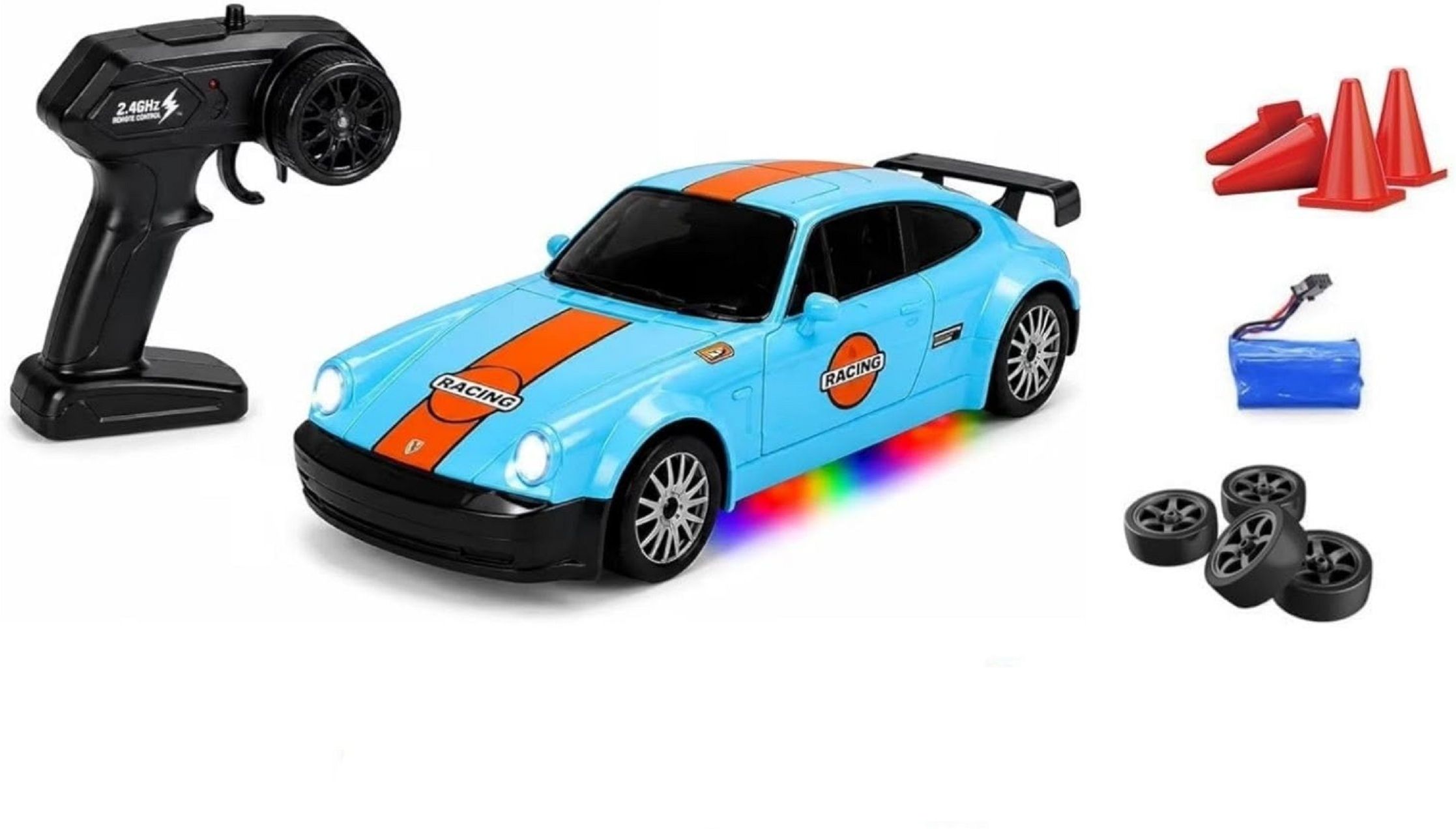 skstore 2.4GHz RC Drift Racing Car LED Lights Extra Drift Racing Tires Traffic Cones-picture-46