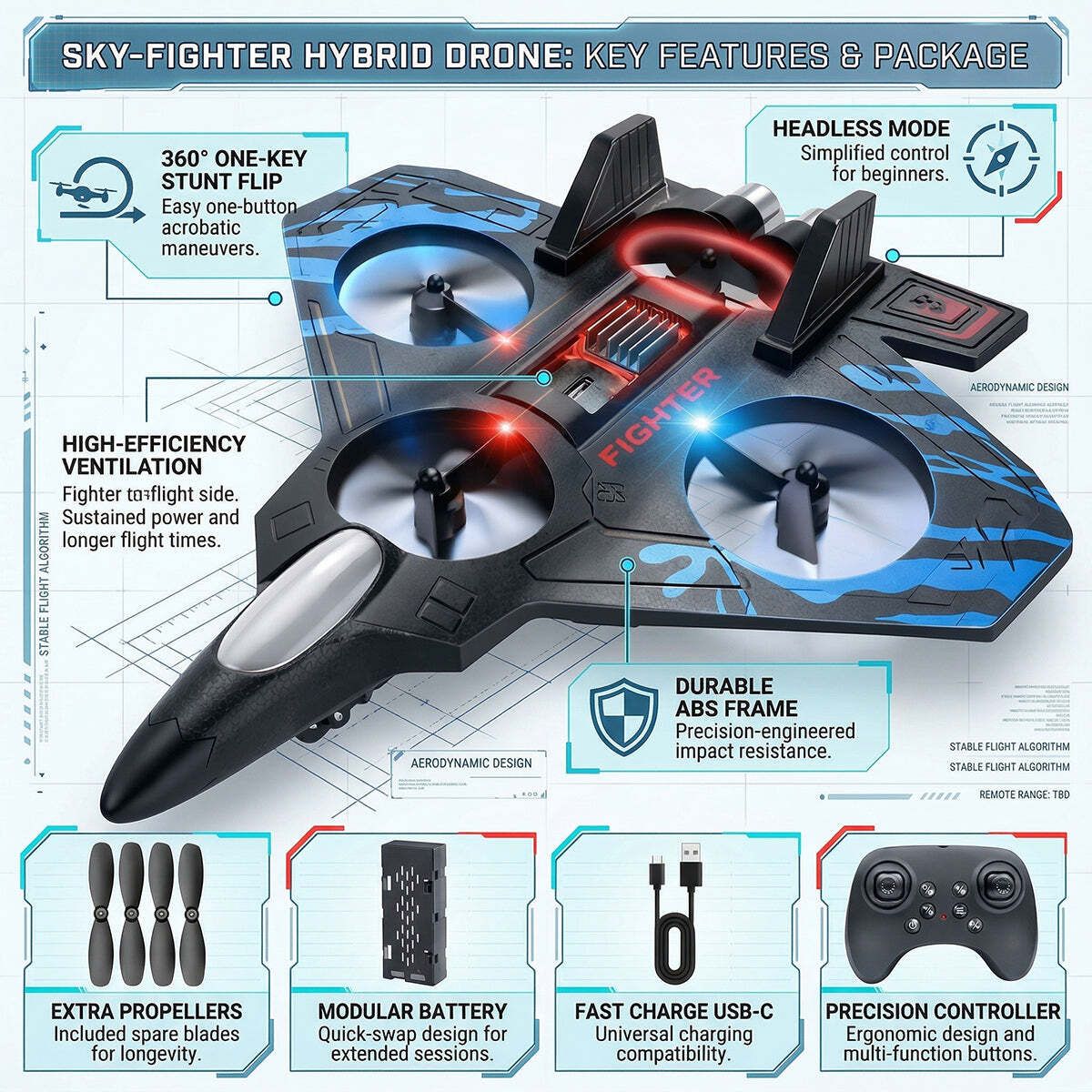 techel Remote Control Fighter Jet Airplane Toy, 2.4GHz RC Aircraft with LED Lights X5-picture-19
