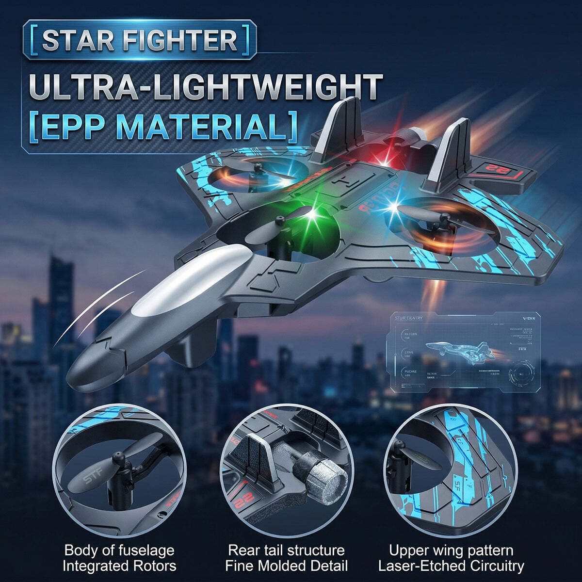 techel Remote Control Fighter Jet Airplane Toy, 2.4GHz RC Aircraft with LED Lights X6-picture-48