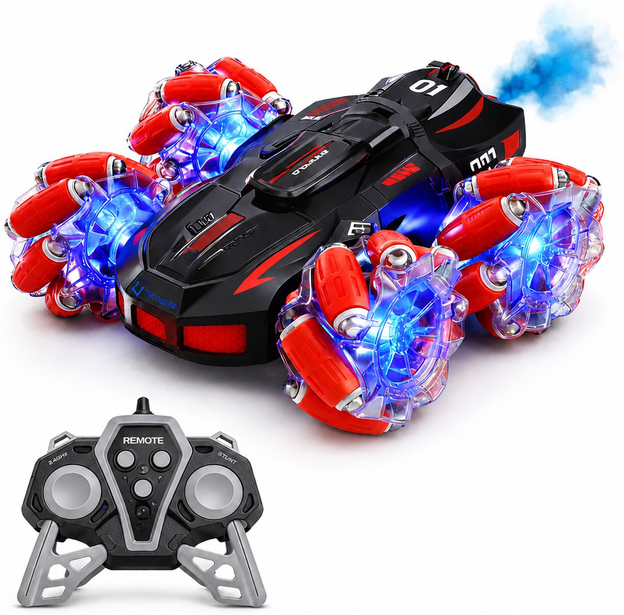 world of tiny Double-Sided 4WD RC Stunt Car with 360° Spins, LED Lights & Smoke Spray-picture-13