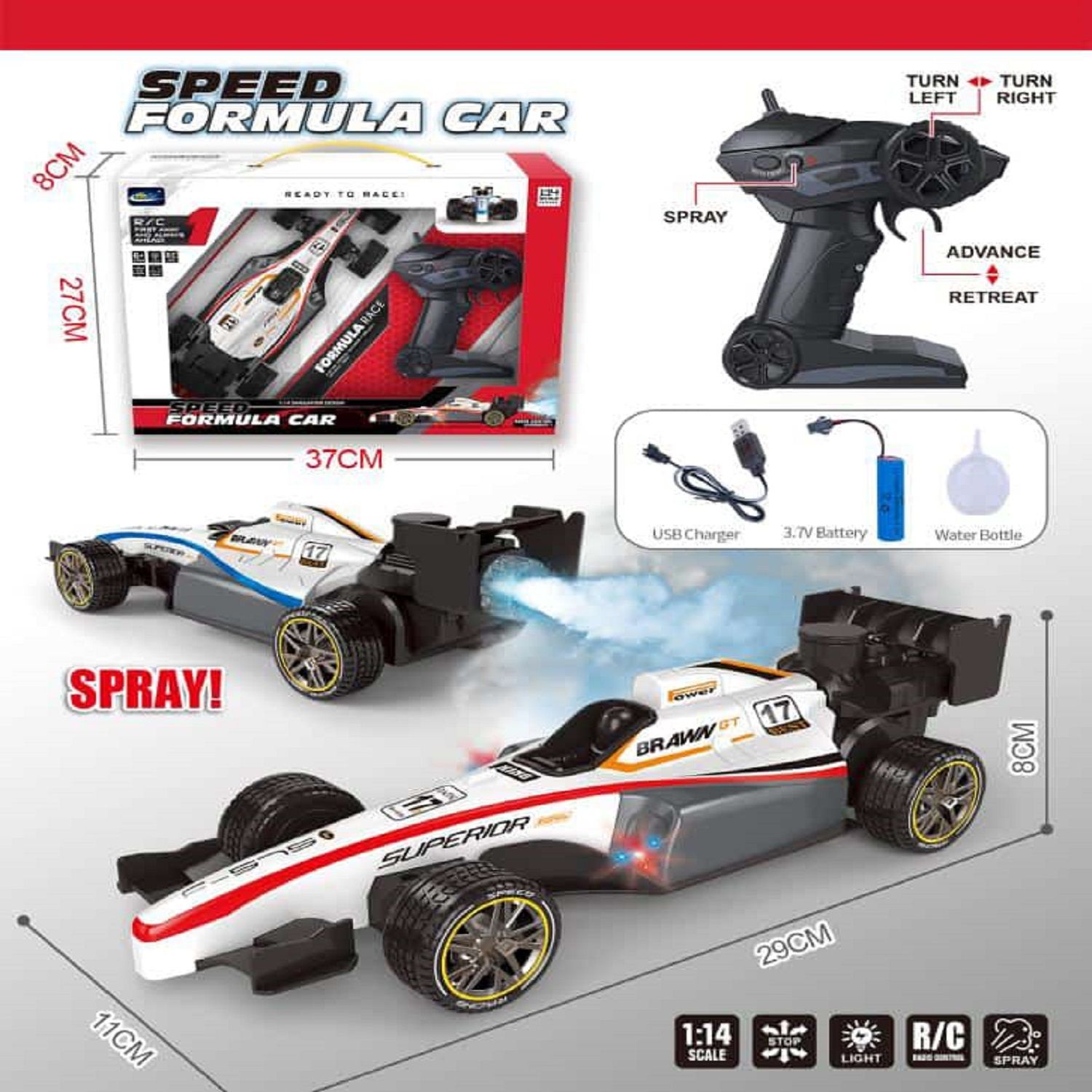 F1 Radio Controlled Fast RC Drift Speed Cool Vehicle Model with Spray Light-image-36