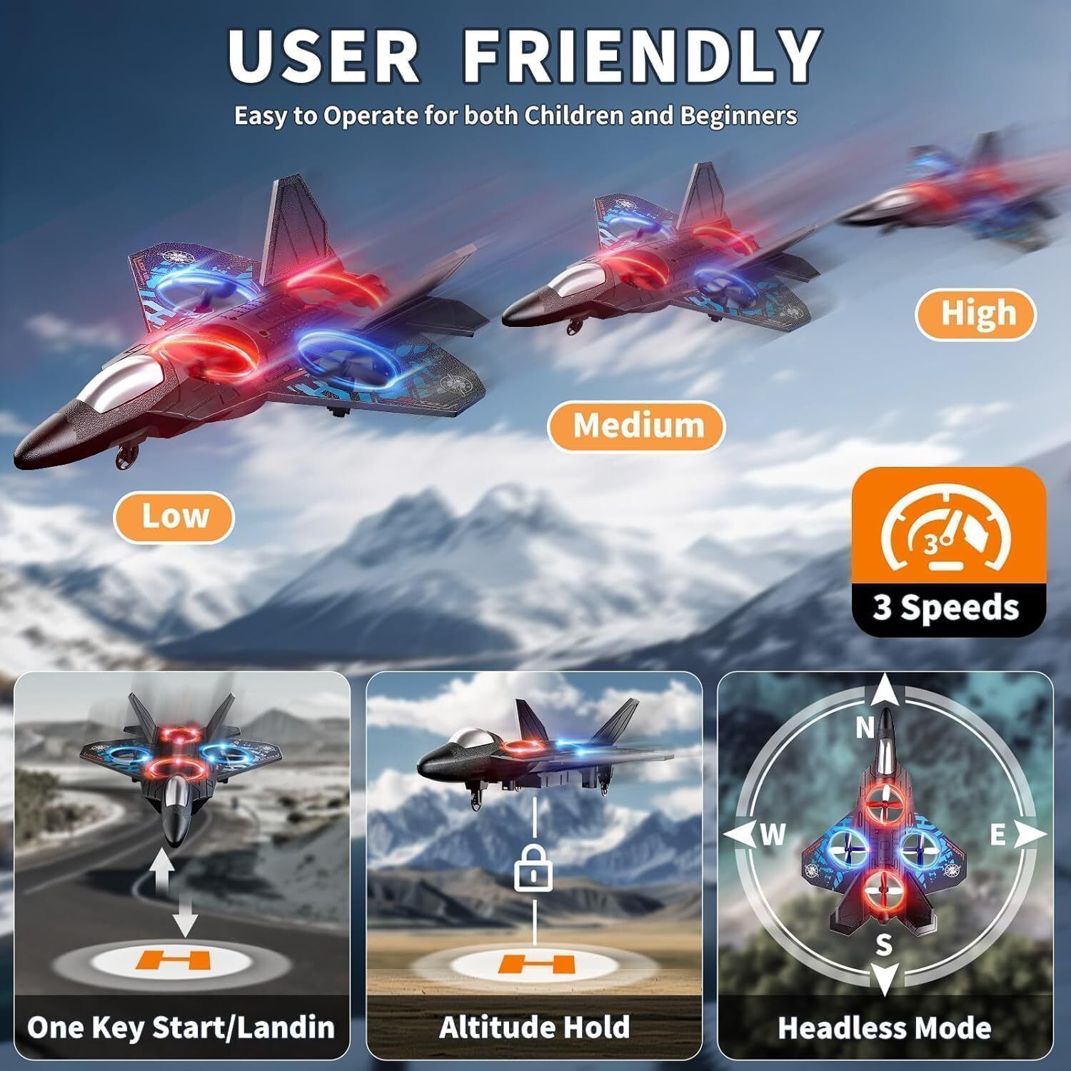 techel Remote Control Fighter Jet Airplane Toy, 2.4GHz RC Aircraft with LED Lights X12-picture-23