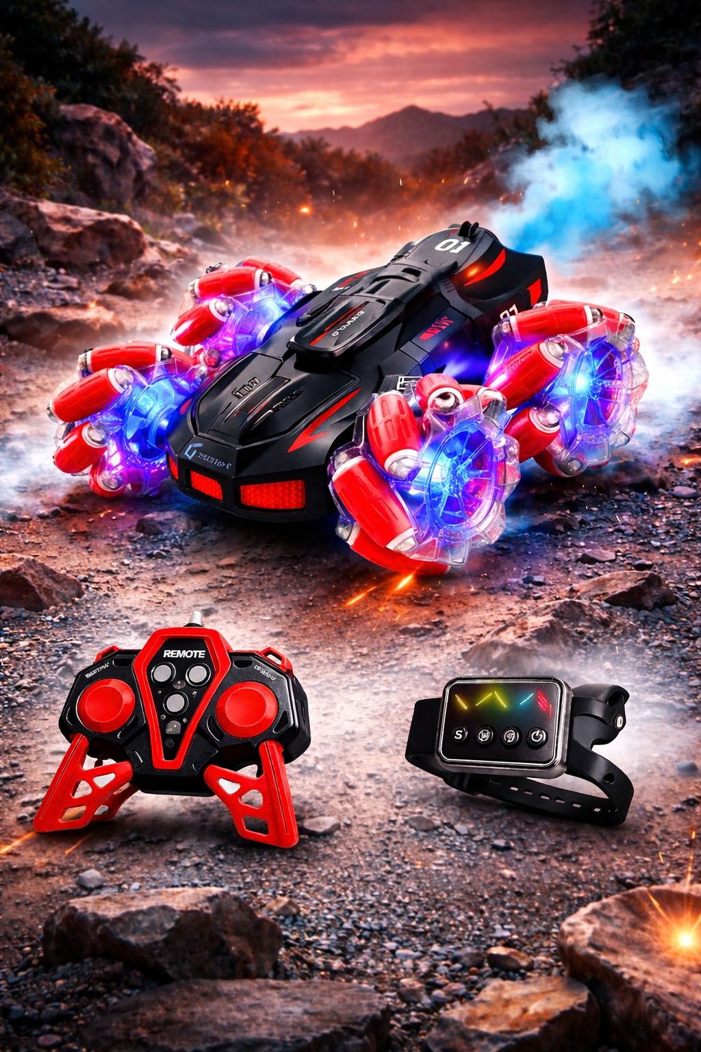 RC Stunt Drift Car 4x4 with Gesture Control, 360° Spin & Smoke Effect-image-40