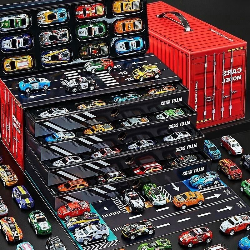 Alloy Die Cast Toy Cars Set with Storage Box, Mini Metal Racing Cars Collection-image-3