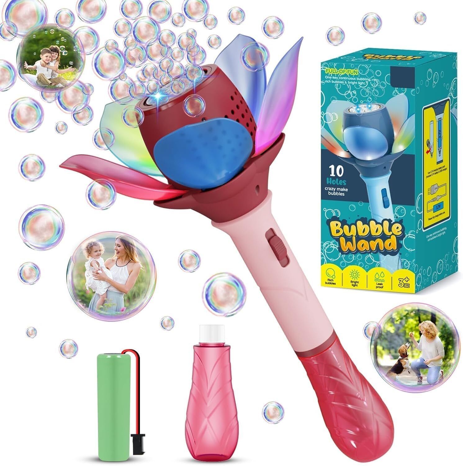 10 Hole Flower Bubble Gun Toy Rechargeable Machine with Bubble Solution for Kids Toy Bubble Maker-image-37