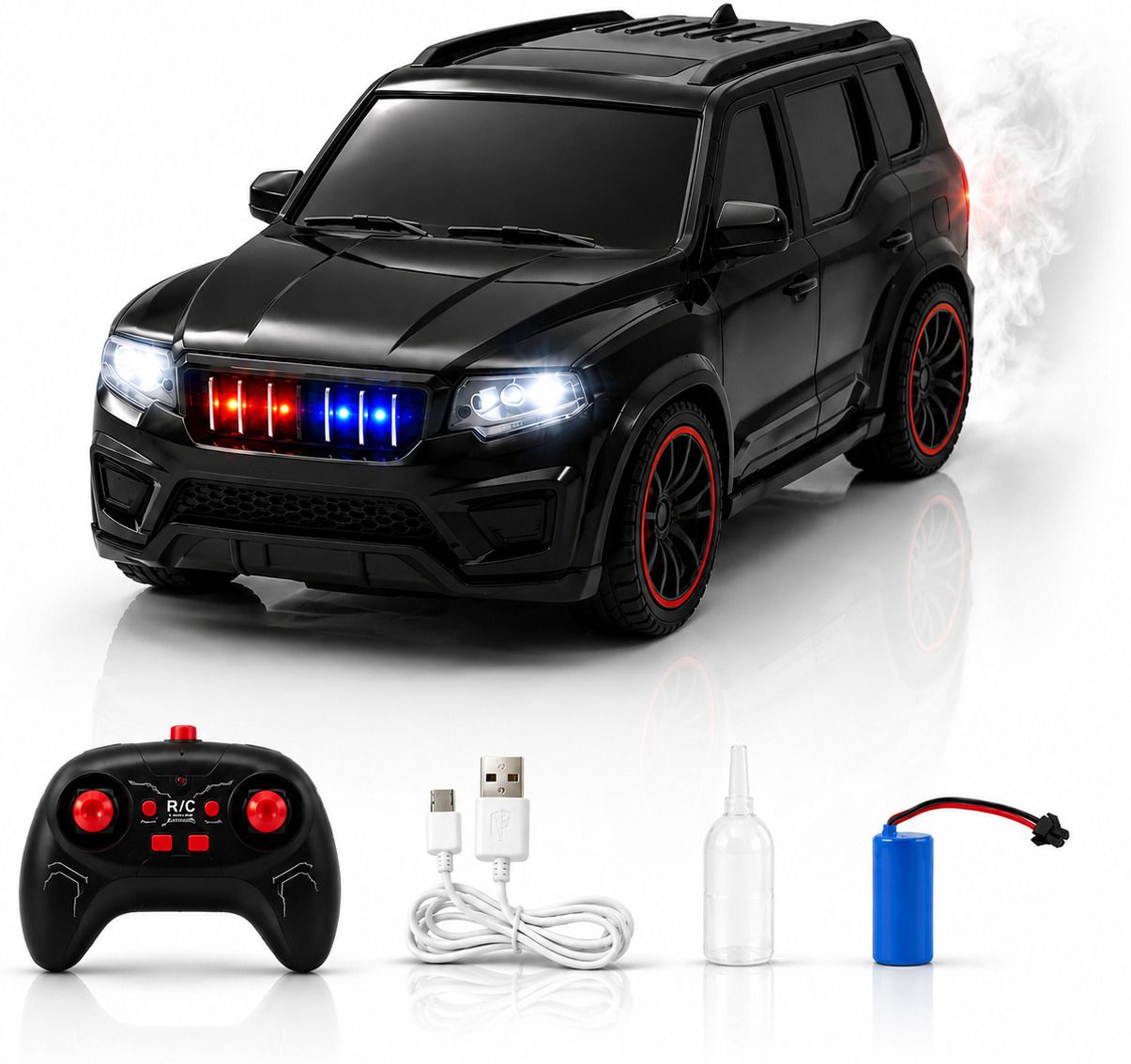 Rechargeable RC SUV Car for Kids, Spray Mist, Police Lights, 1:18-image-37