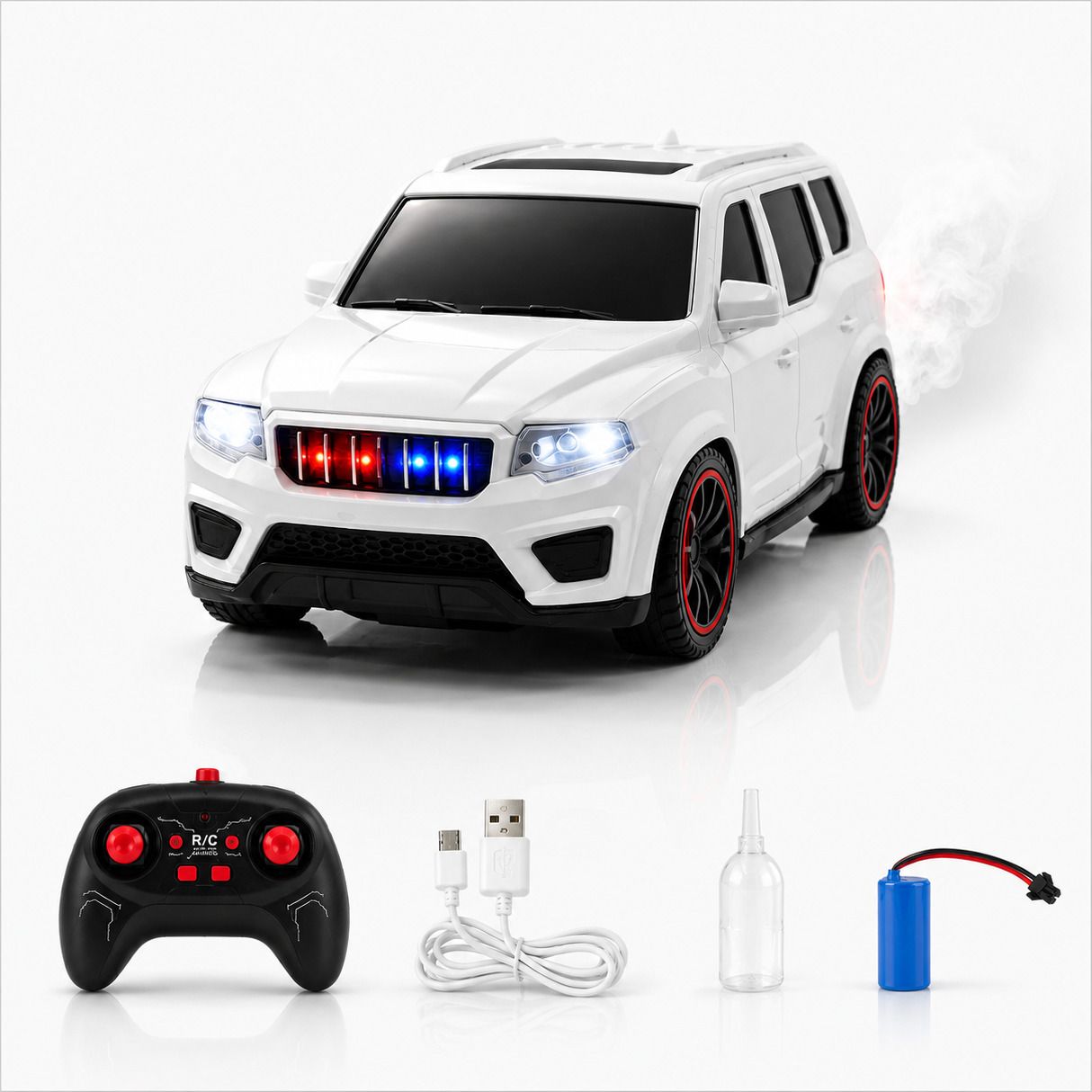 Rechargeable RC SUV Car for Kids, Spray Mist, Police Lights, 1:18-image-29