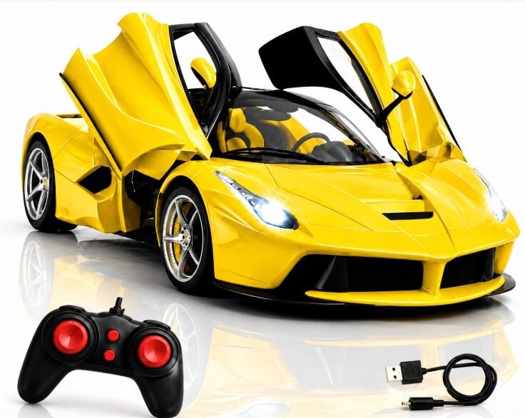 pepstter 2.4GHz Rechargeable RC Sports Car with Opening Doors and LED Lights Yellow-picture-13