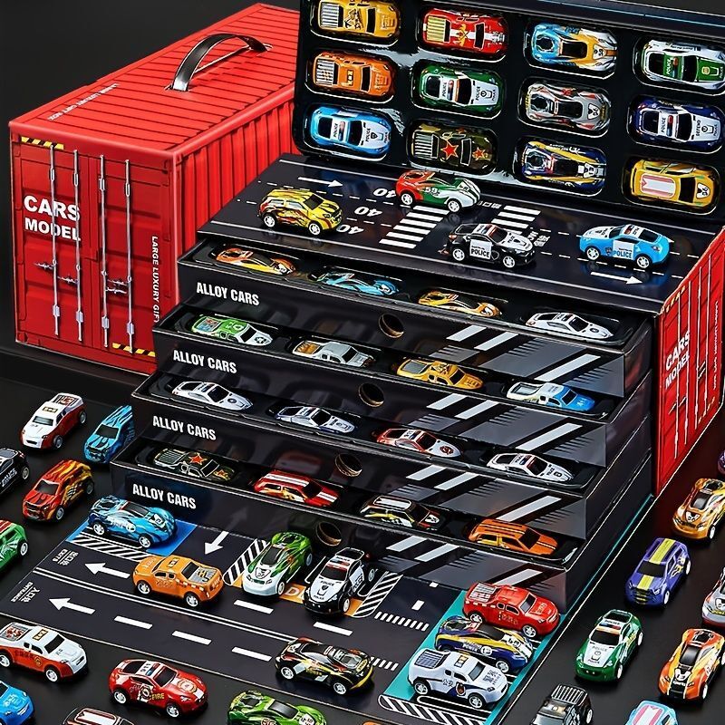 Storage Box 48pc Diecast Toy Car Unisex Racing Collection Pull Back Car set-image-45