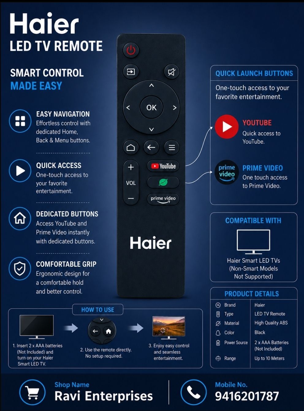 RM Haier Led TV Remote ( NON-Voice Command )( SMART TV )( LINUX ) MOBILE NO. :- 9416201787 (FOR ANY ENQUIRE) MODEL NO. :- (LE32A7) LINUX ( SMART TV ) Remote Controller-image-26