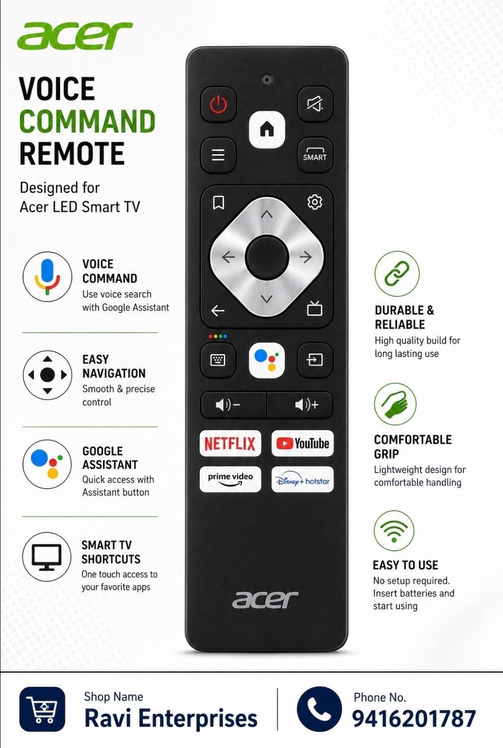 RM Acer Led Tv Remote (Voice Command) (Android series) Acer (Android Tv) Remote Controller-image-33