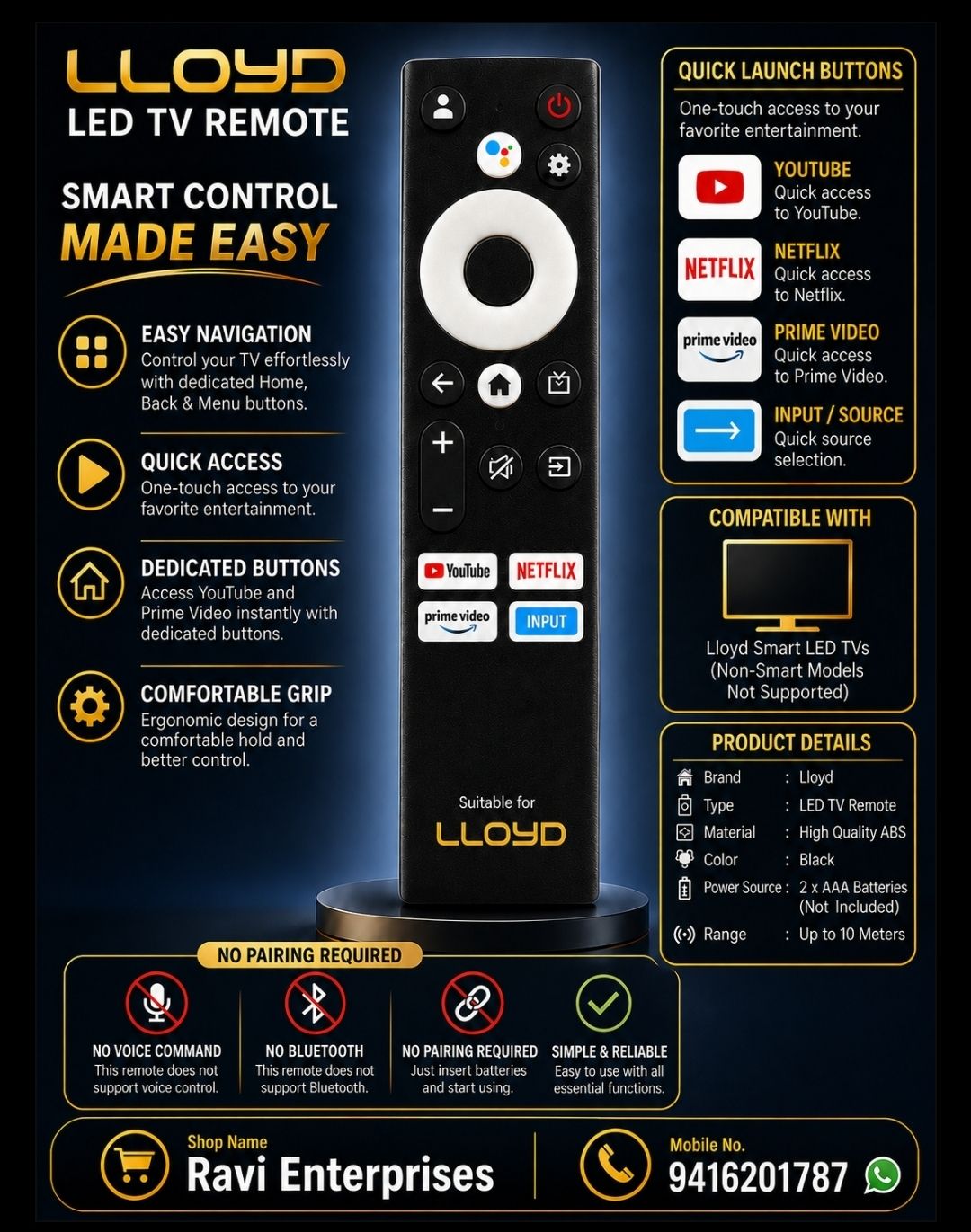 RM LLOYD Led Tv Remote (NON-VOICE COMMAND)(GOOGEL TV)(ORIGINAL & PREMIUN QUALITY) MOBILE NO. :- 9416201787 (For Any Enquire)(Please Match Old Remote) FOR LLOYD LED TV (MODEL NO. :- 32HX600F ,32HX600J ,43FX600G ,43UX900D ,55QX900F) Remote Controller-image-25