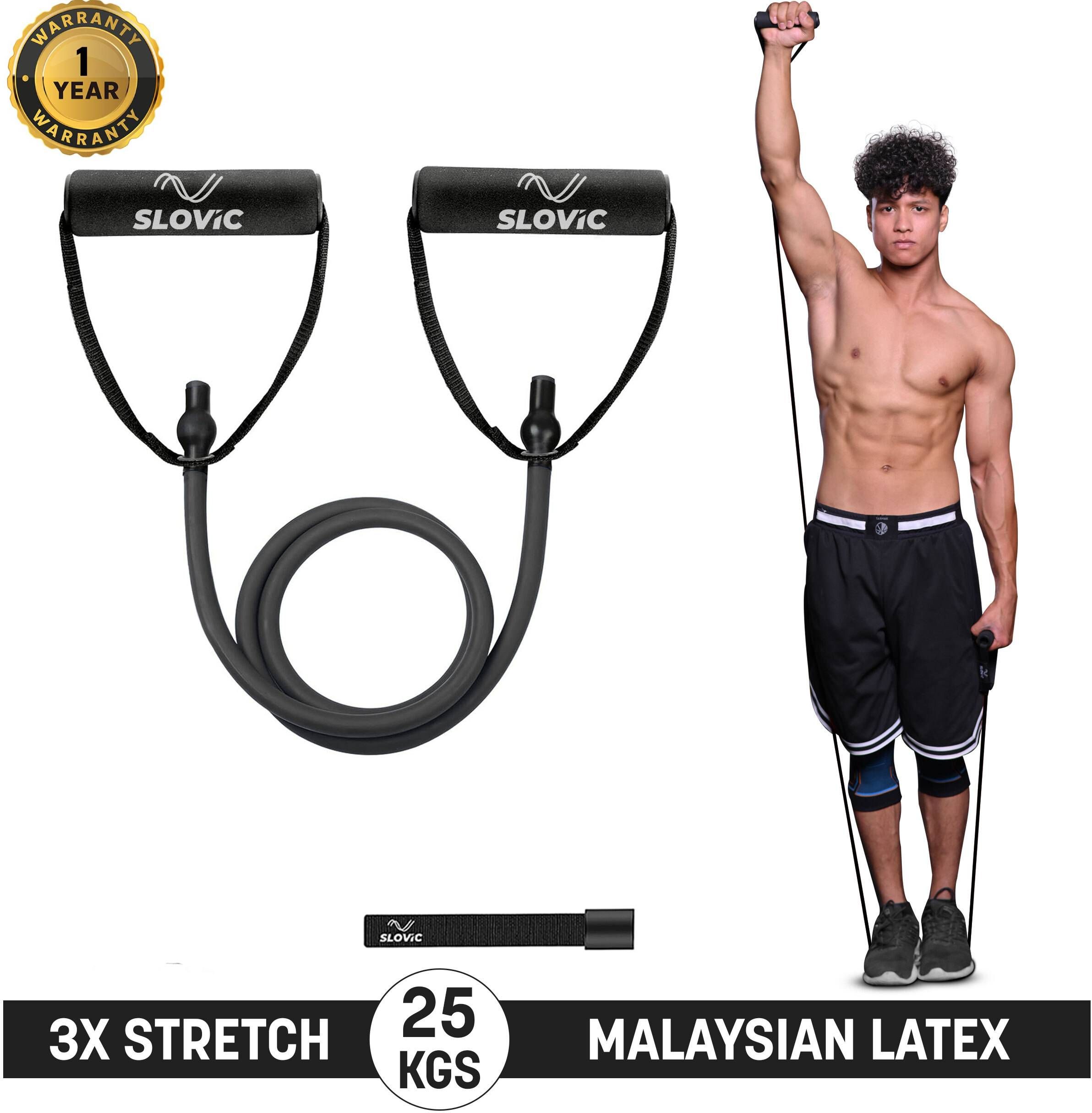 Gym Latex Tube With Foam Handles & Door Anchors For Stretching Excersise(25KGS) Resistance Tube-image-3