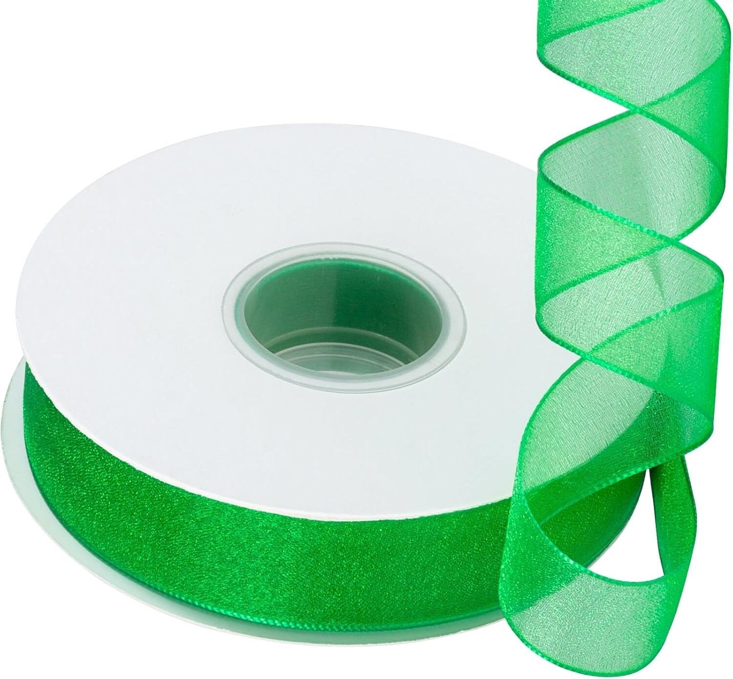 aakriti Premium Green Sheer Organza Ribbon Roll 1 Inch x 35M for Gift, Crafts Decoration Green Satin, Sheer Ribbon-picture-2