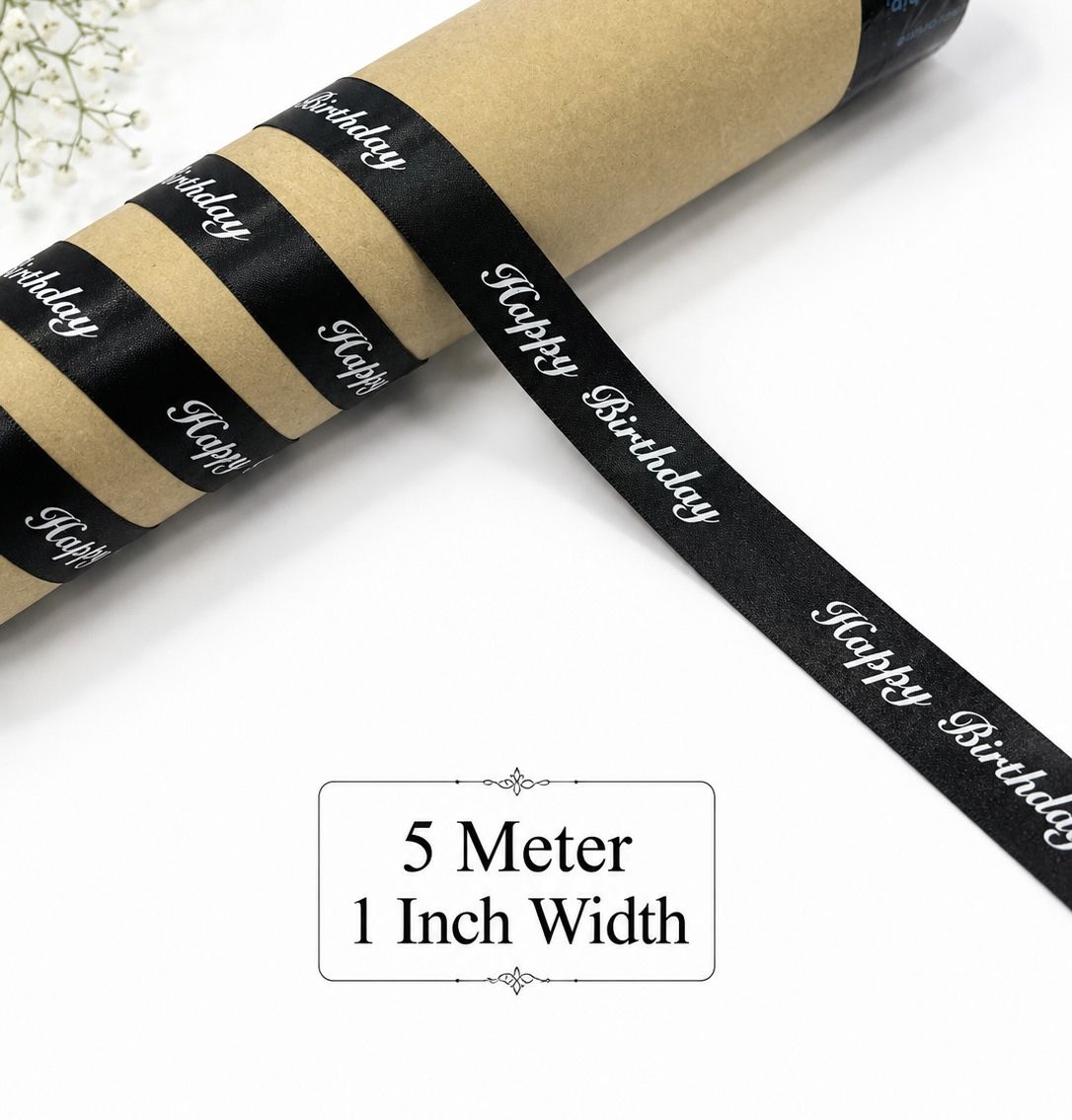 lafs ventures 5 Meter Happy Birthday Printed Black ribbon Black Satin Ribbon-picture-21