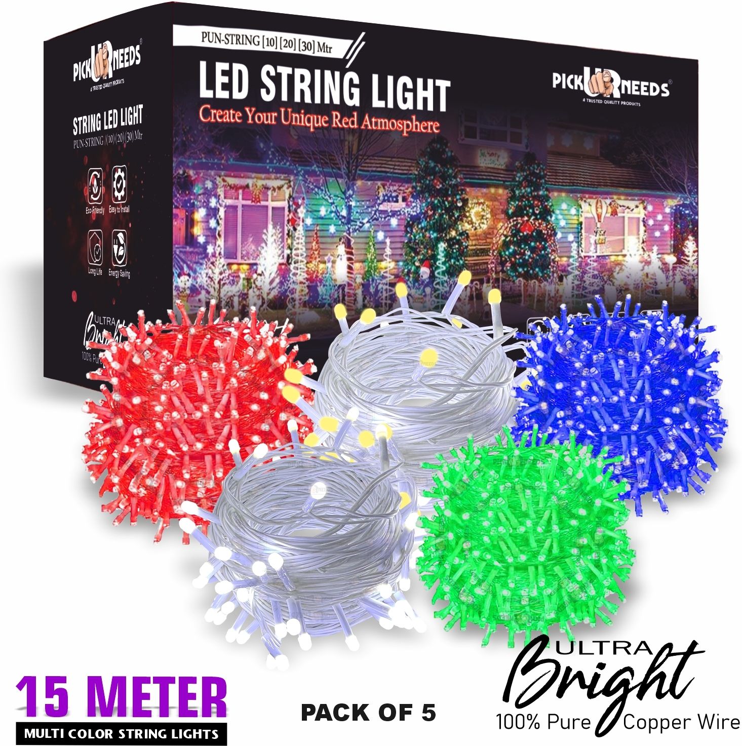 pick ur needs 60 LEDs 15 m Multicolor Steady String Rice Lights-picture-39