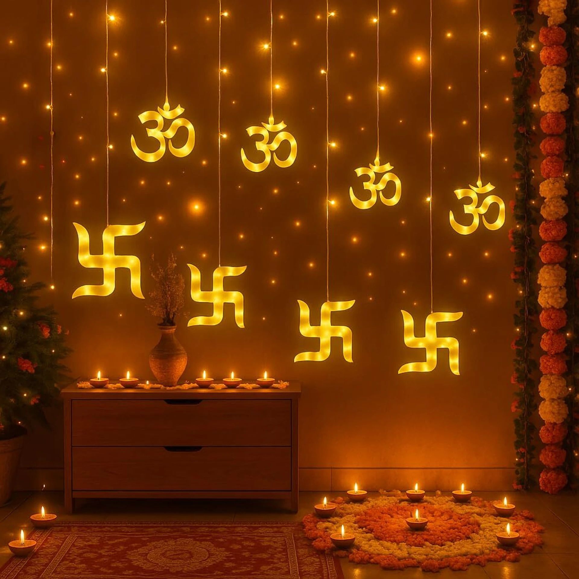 138 LEDs 3.05 m Yellow Flickering, Steady Om Rice Lights-image-32