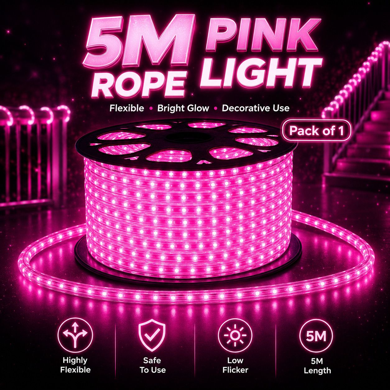 1200 LEDs 5 m Pink Steady Strip Rice Lights-image-42